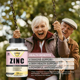 Happi Mi Nutrition Zinc Supplement 100mg Vitamin C D capsules on a wooden table