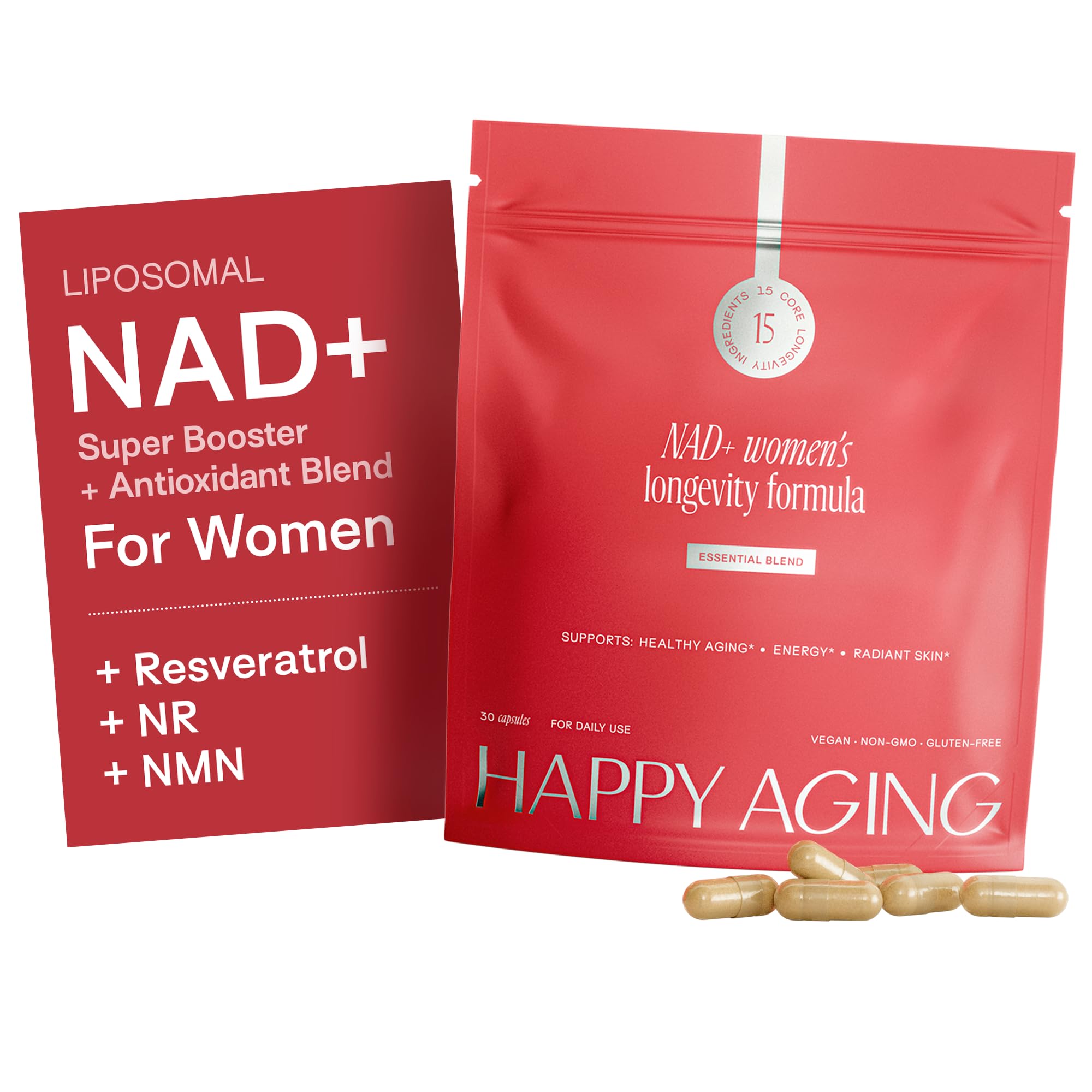 Happy Aging Resveratrol Supplement front view with packaging