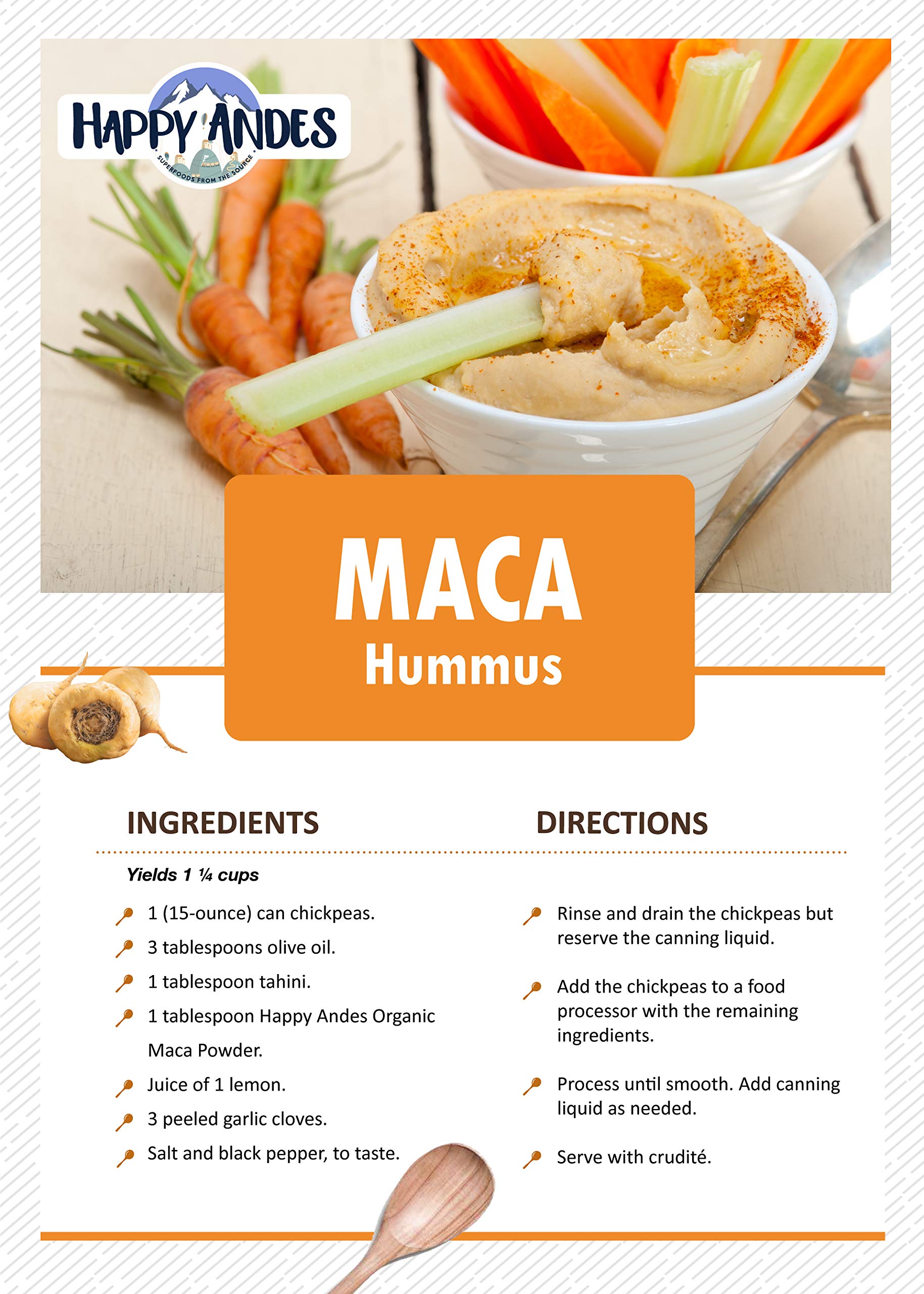 HAPPY ANDES Organic Maca Powder in a bowl with a spoon