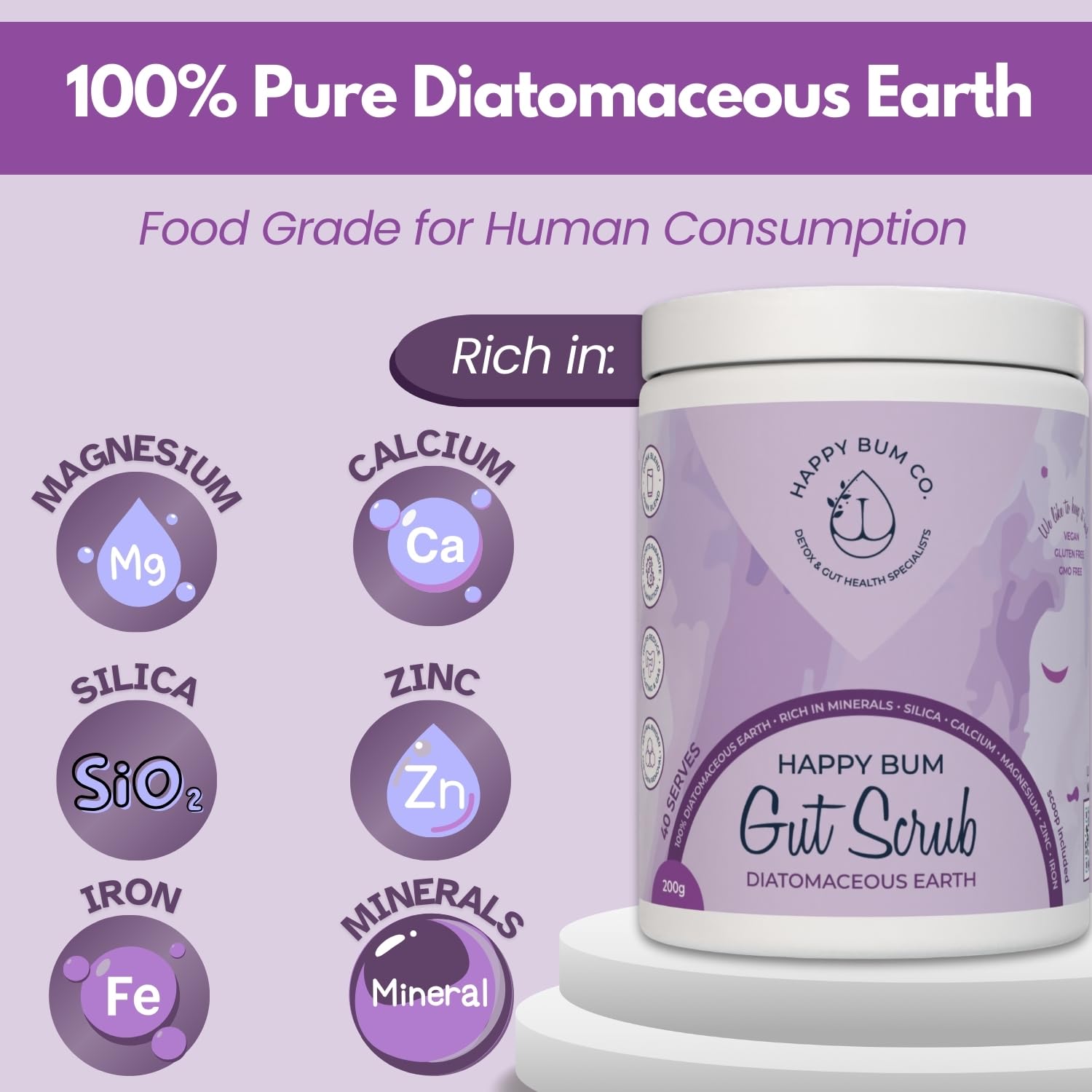 Happy Bum Co Gut Scrub diatomaceous earth close-up texture
