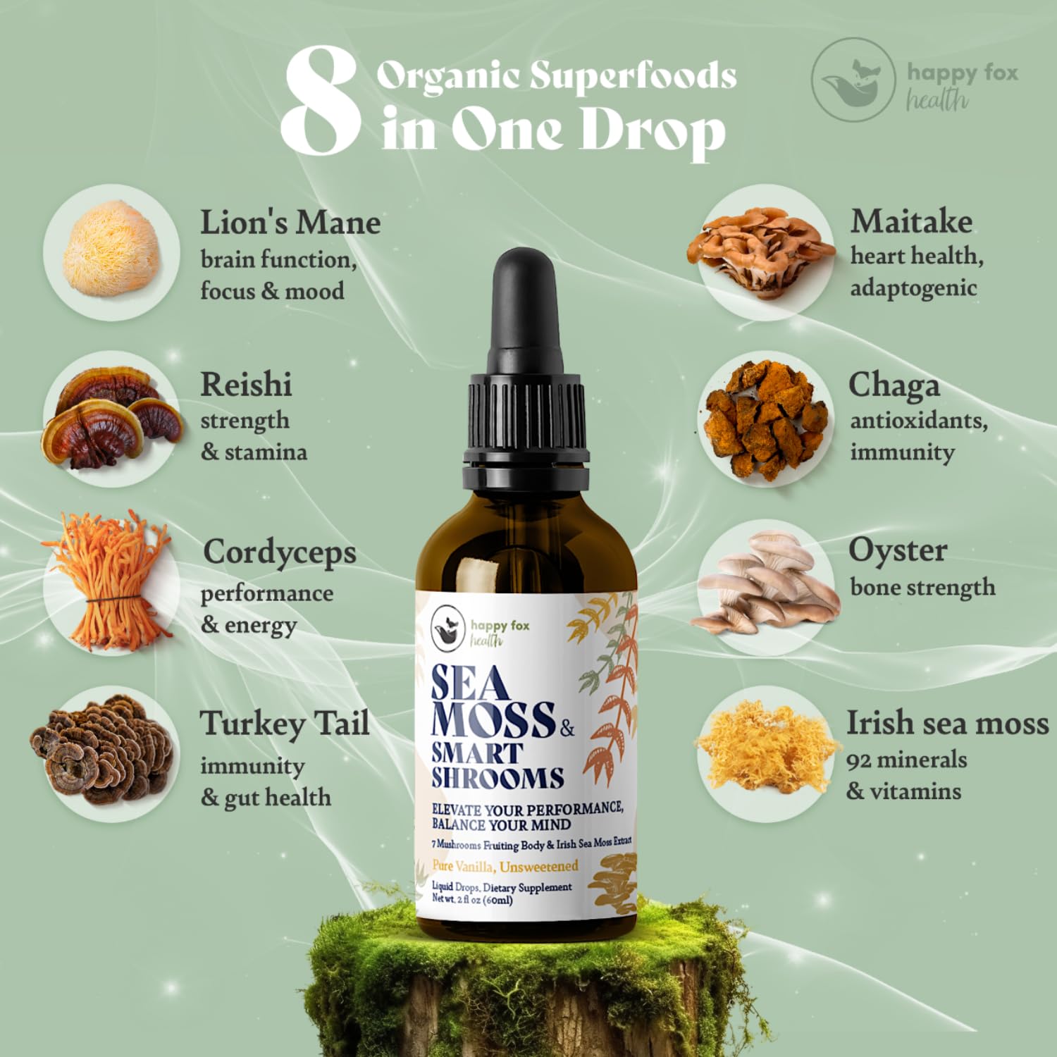 HAPPY FOX Organic Superfoods Liquid Drops packaging