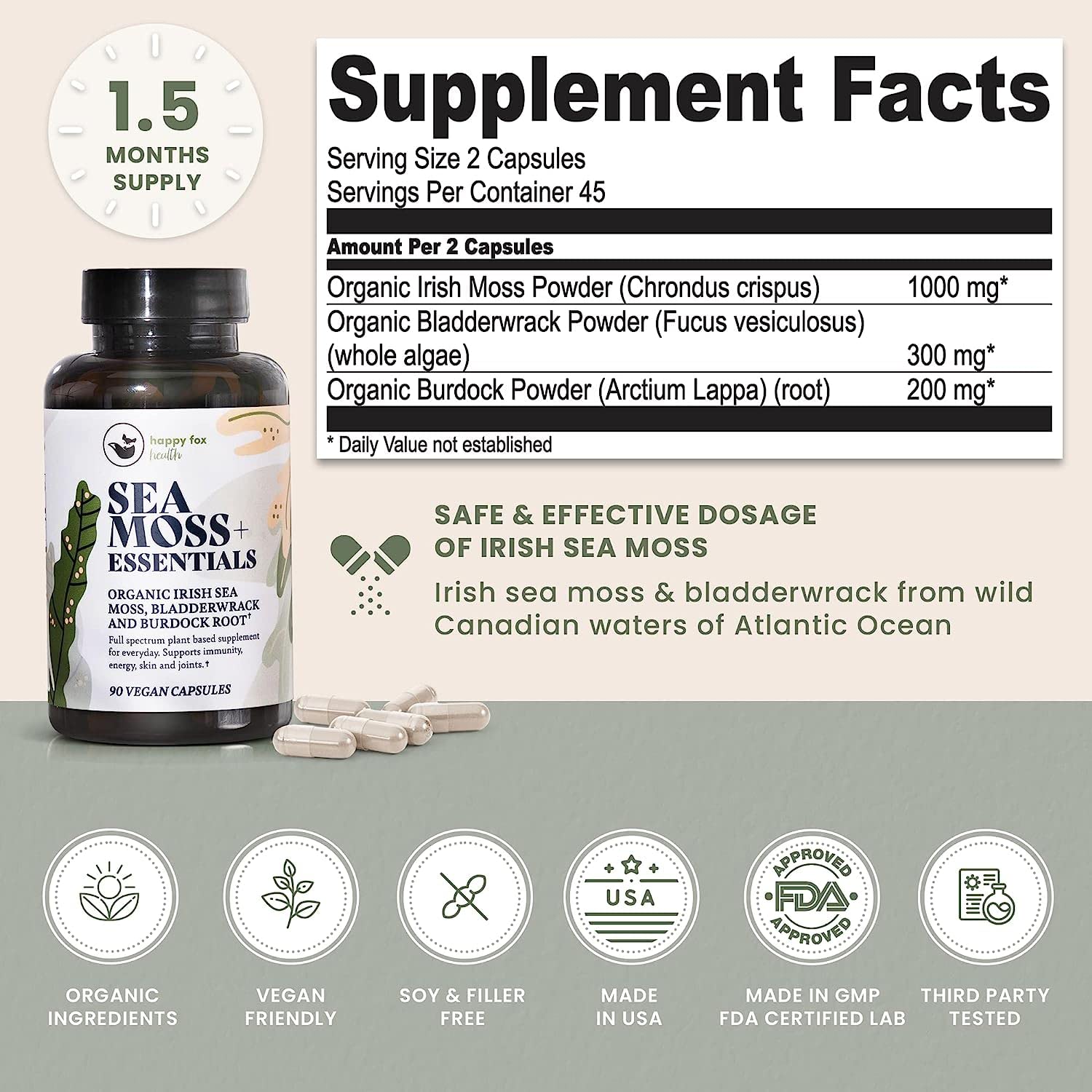 HAPPY FOX Sea Moss Collagen Supplement 91g packaging
