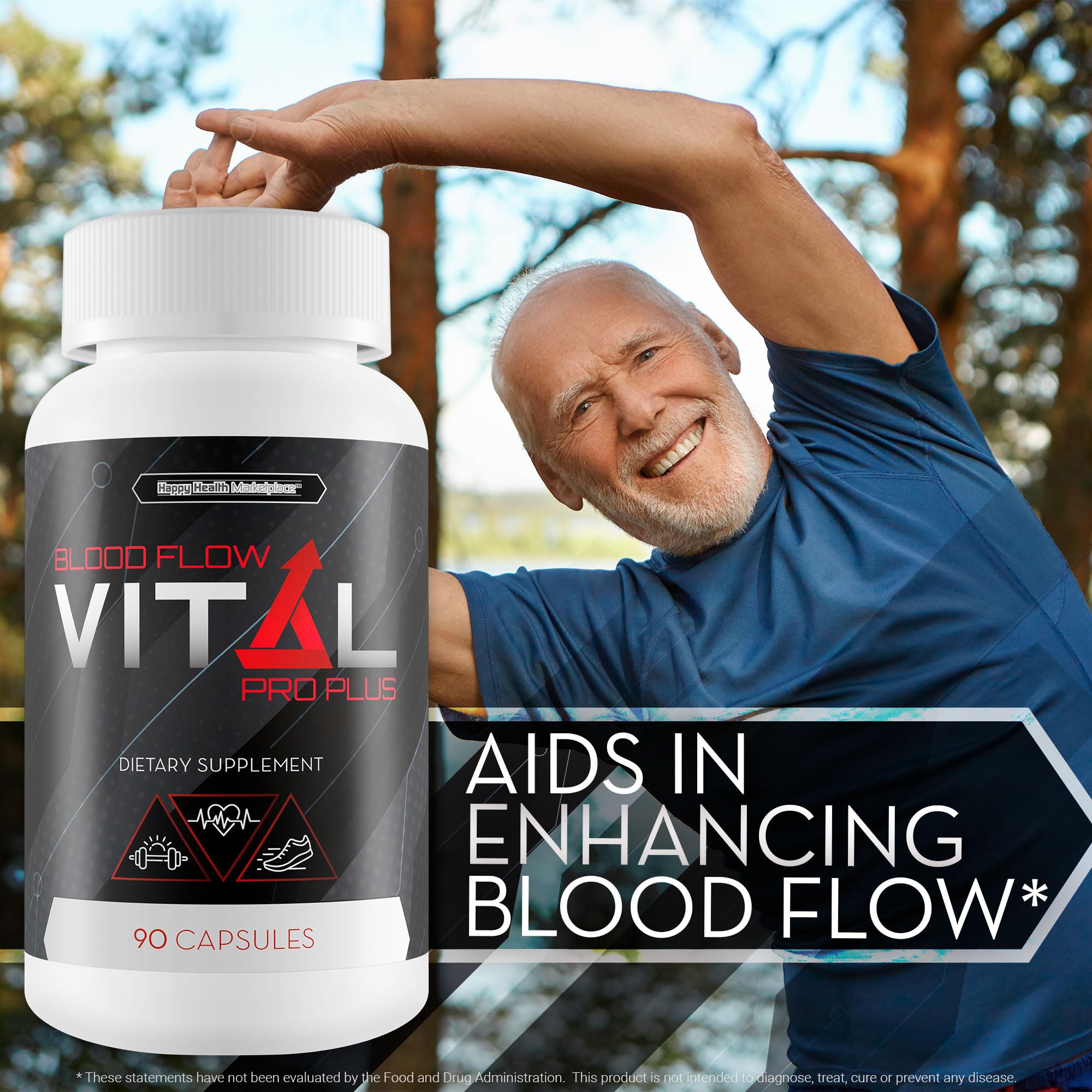 Happy Health Blood Flow Vital Pro Plus bottle side view