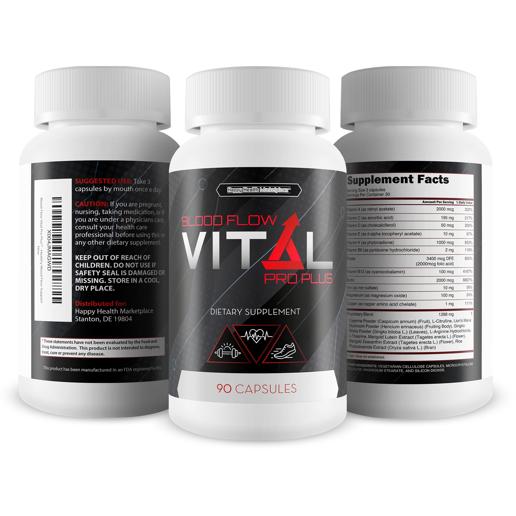 Happy Health Blood Flow Vital Pro Plus capsules close-up