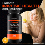 Happy Health Turmeric Trick supplement bottle with a white background