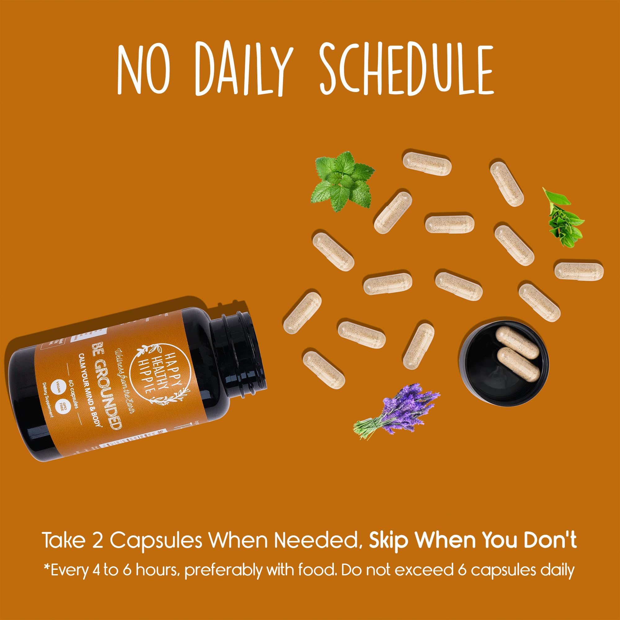 Happy Healthy Hippie Be Grounded Supplement close-up of capsules