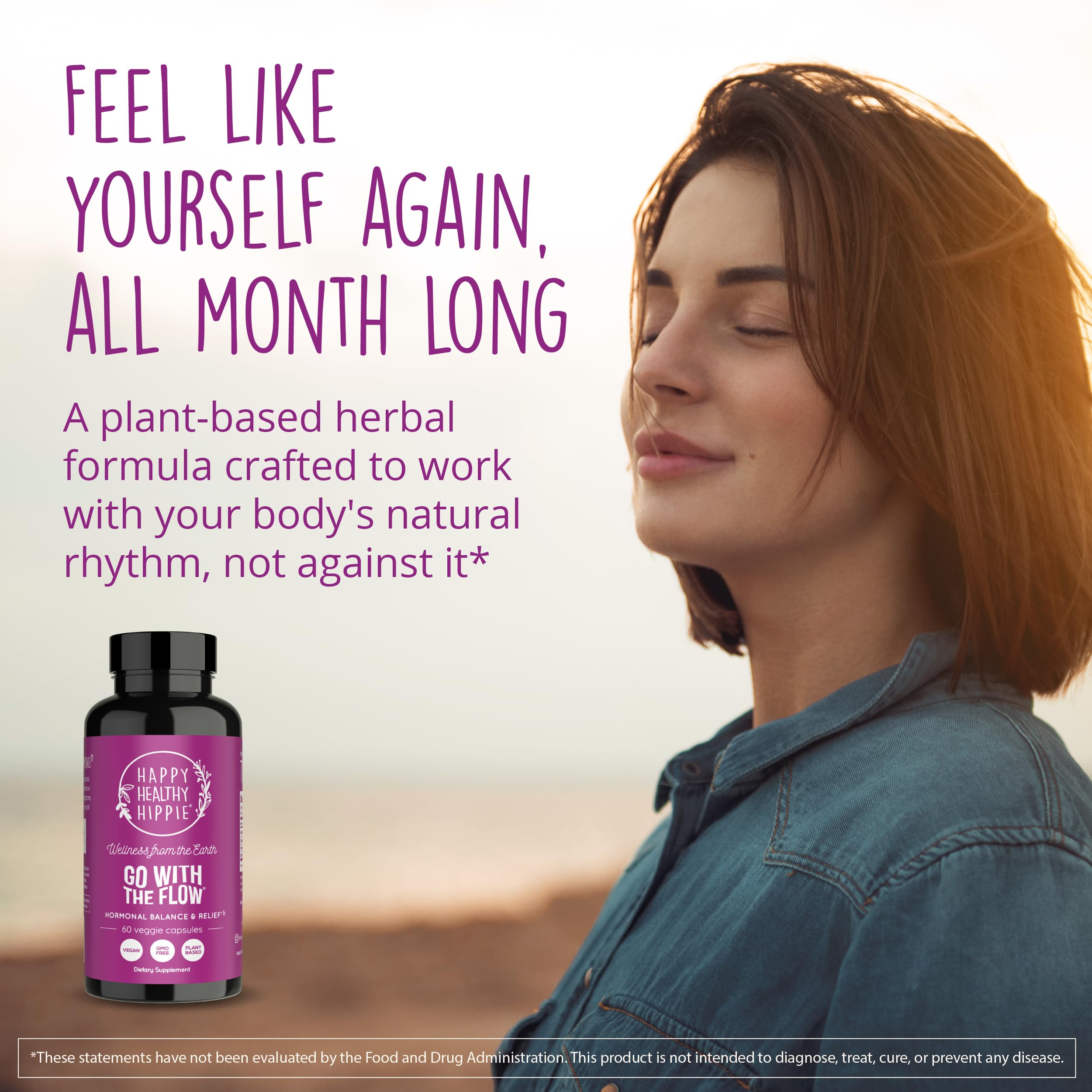 Happy Healthy Hippie Go With The Flow DIM Supplement bottle side view