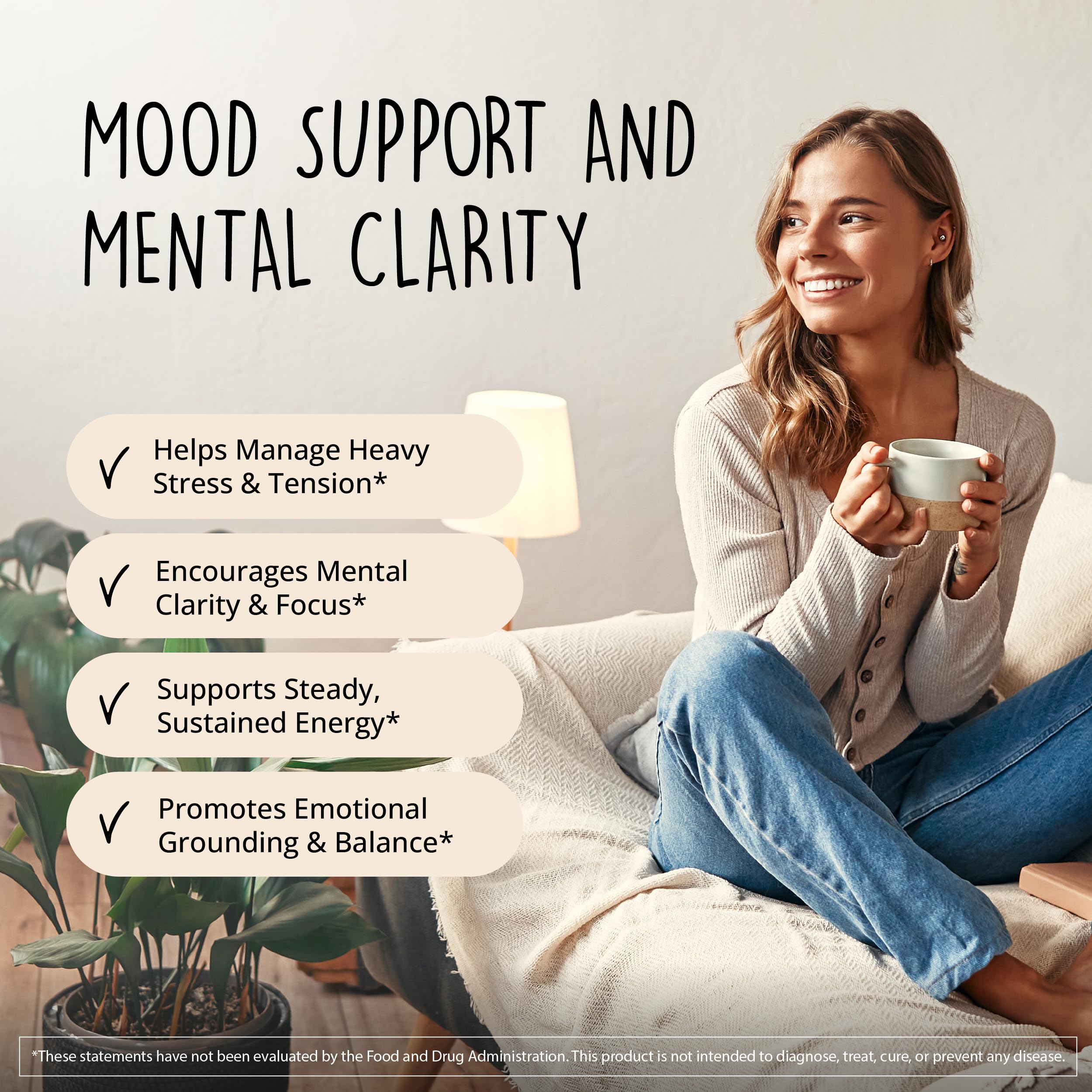 Happy Healthy Hippie Joy-Filled Herbal Mood Support bottle on a table