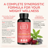 Happy Healthy Hippie Lighten Up supplement on a wooden table