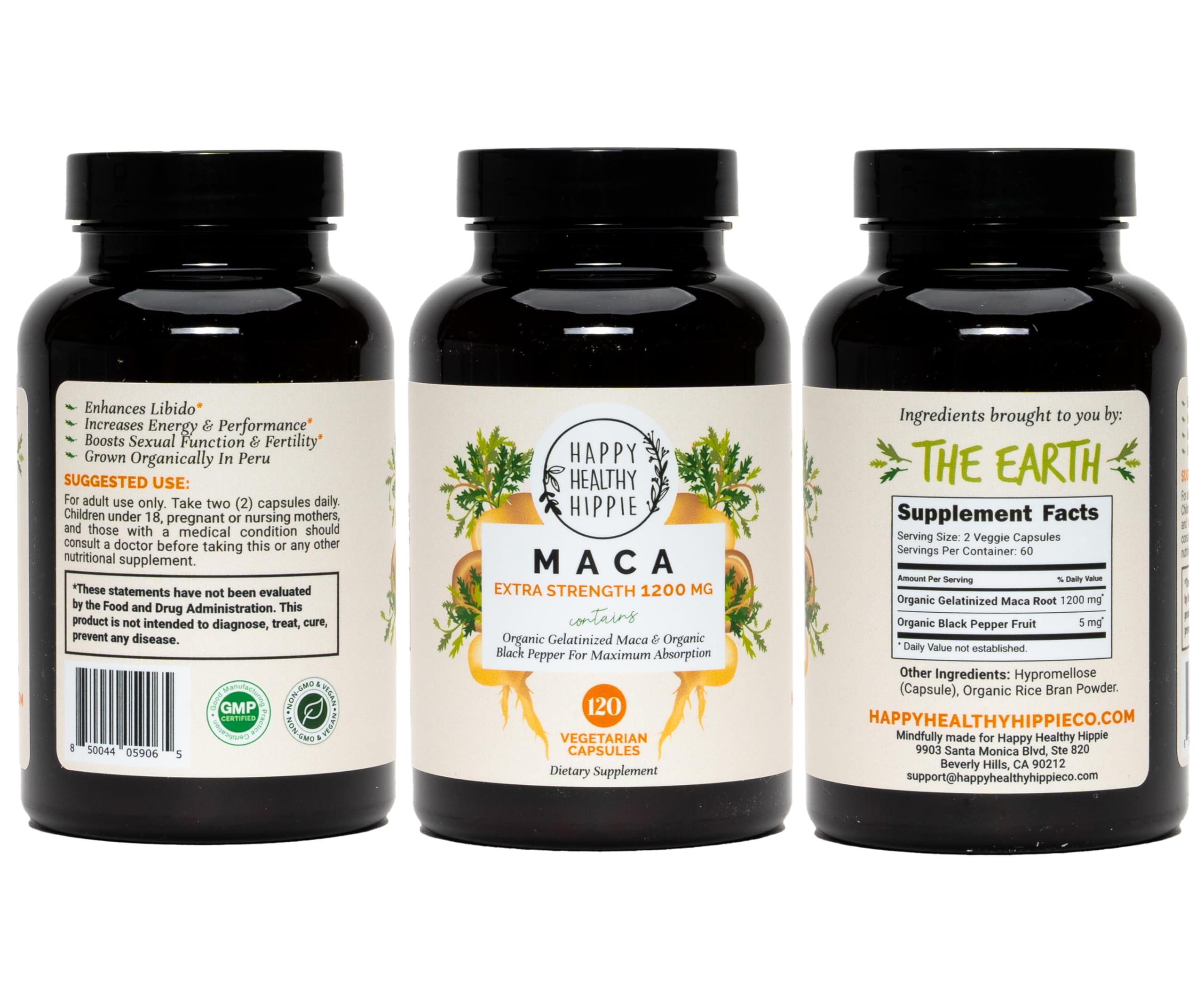Happy Healthy Hippie Maca Root Capsules 1200mg ingredients list