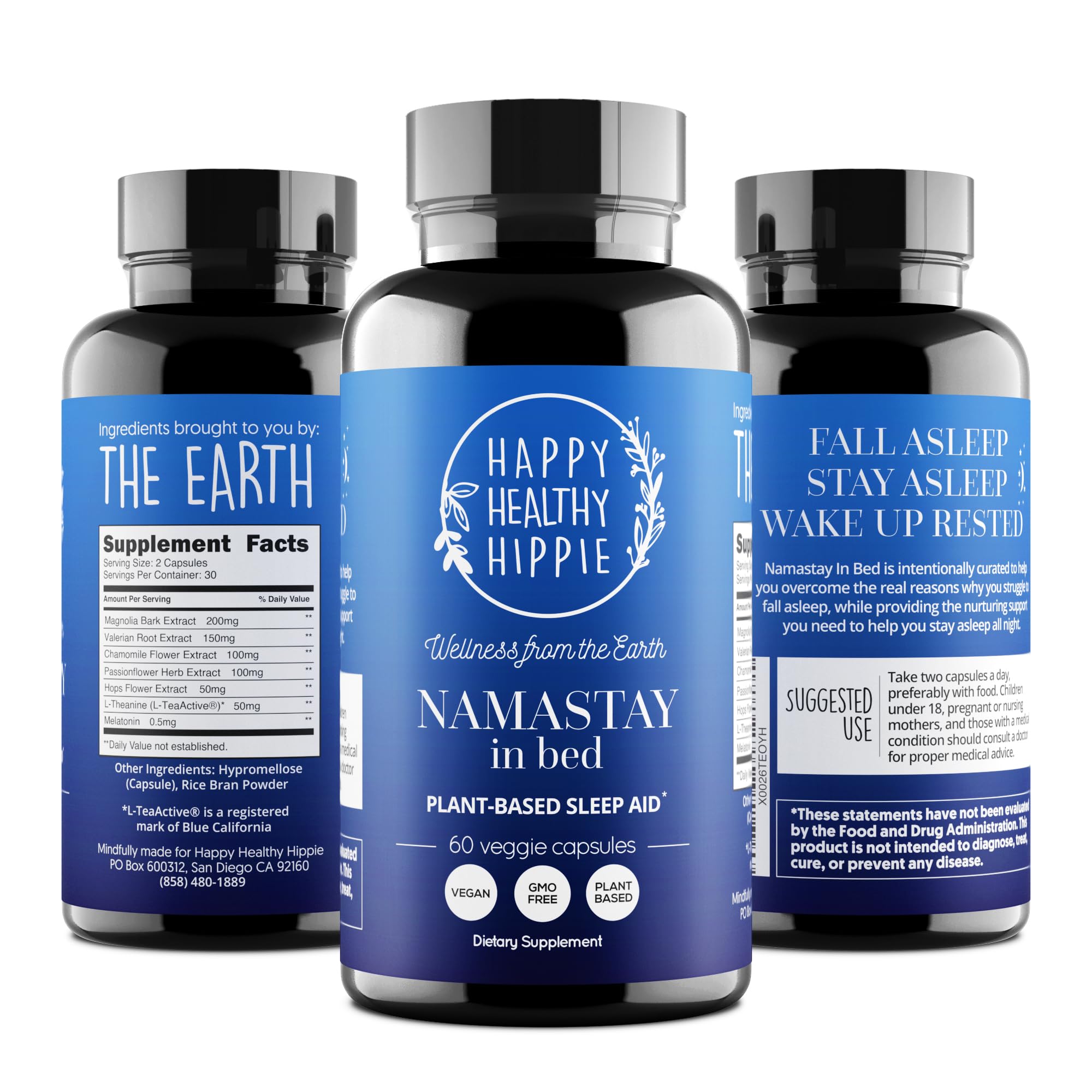 Happy Healthy Hippie Namastay In Bed capsules with a glass of water