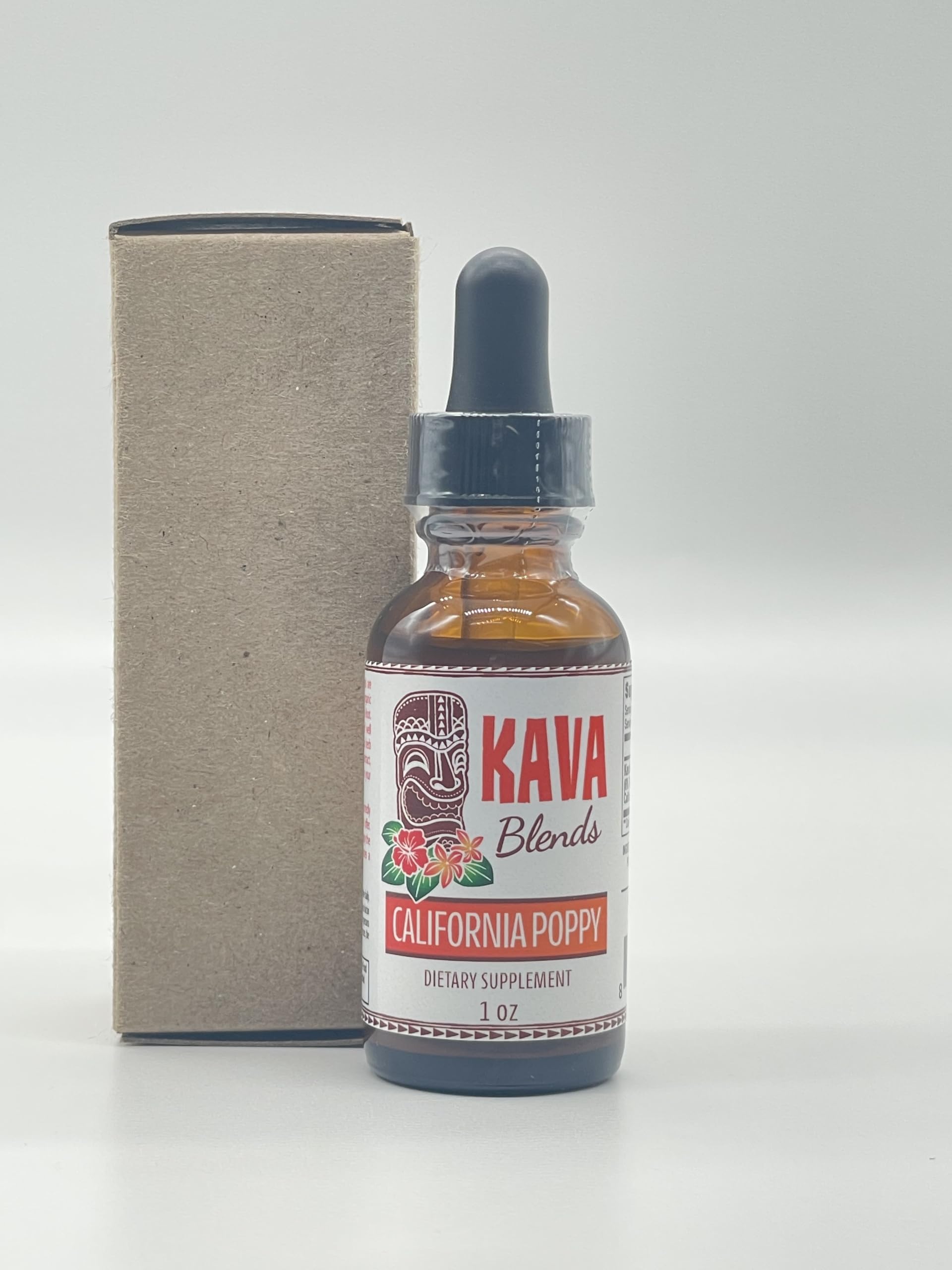 HAPPY KAVA California Poppy Kava Tincture Blend on wooden background