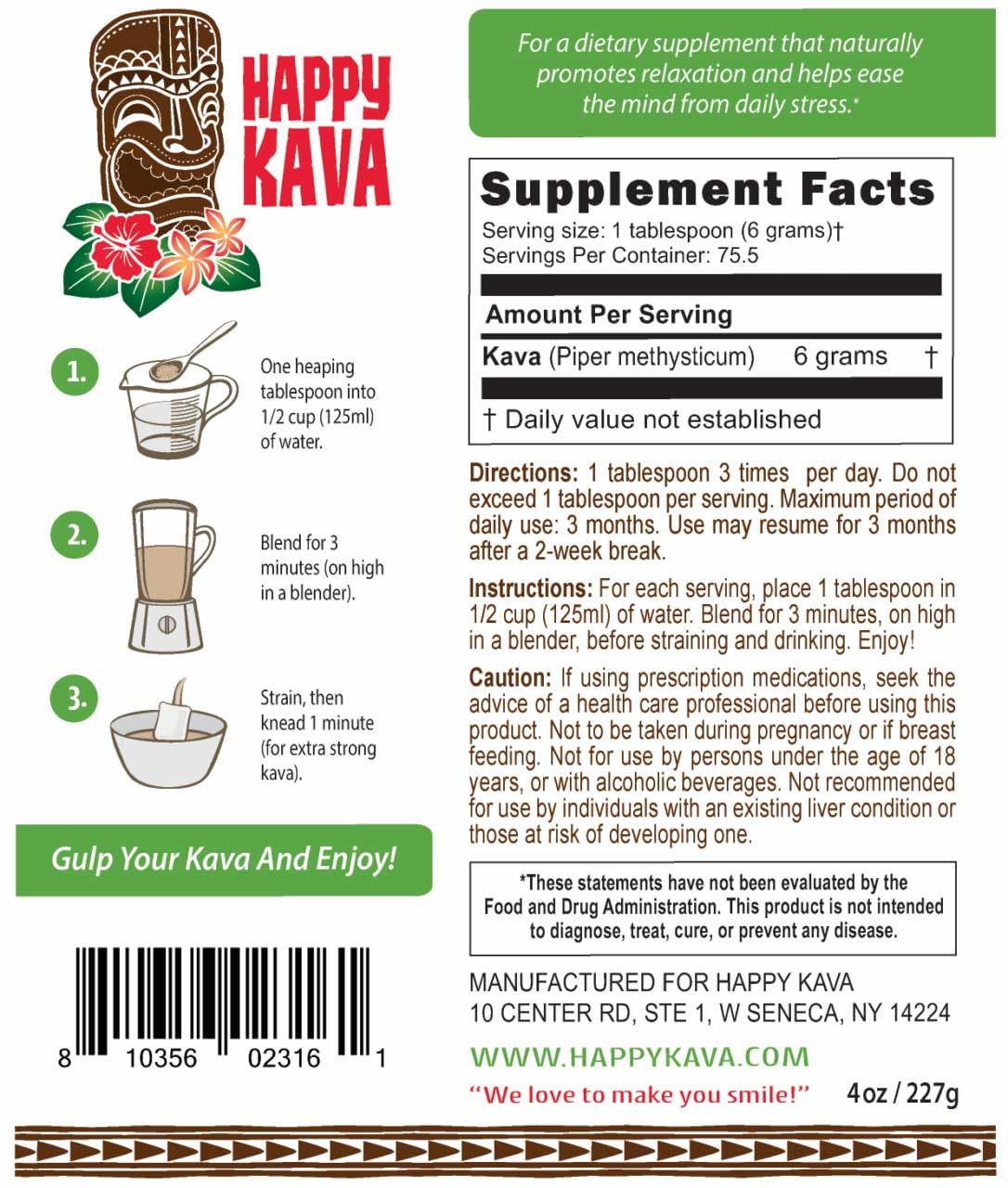 HAPPY KAVA Kava Kava Powder 227g easy-to-mix powder