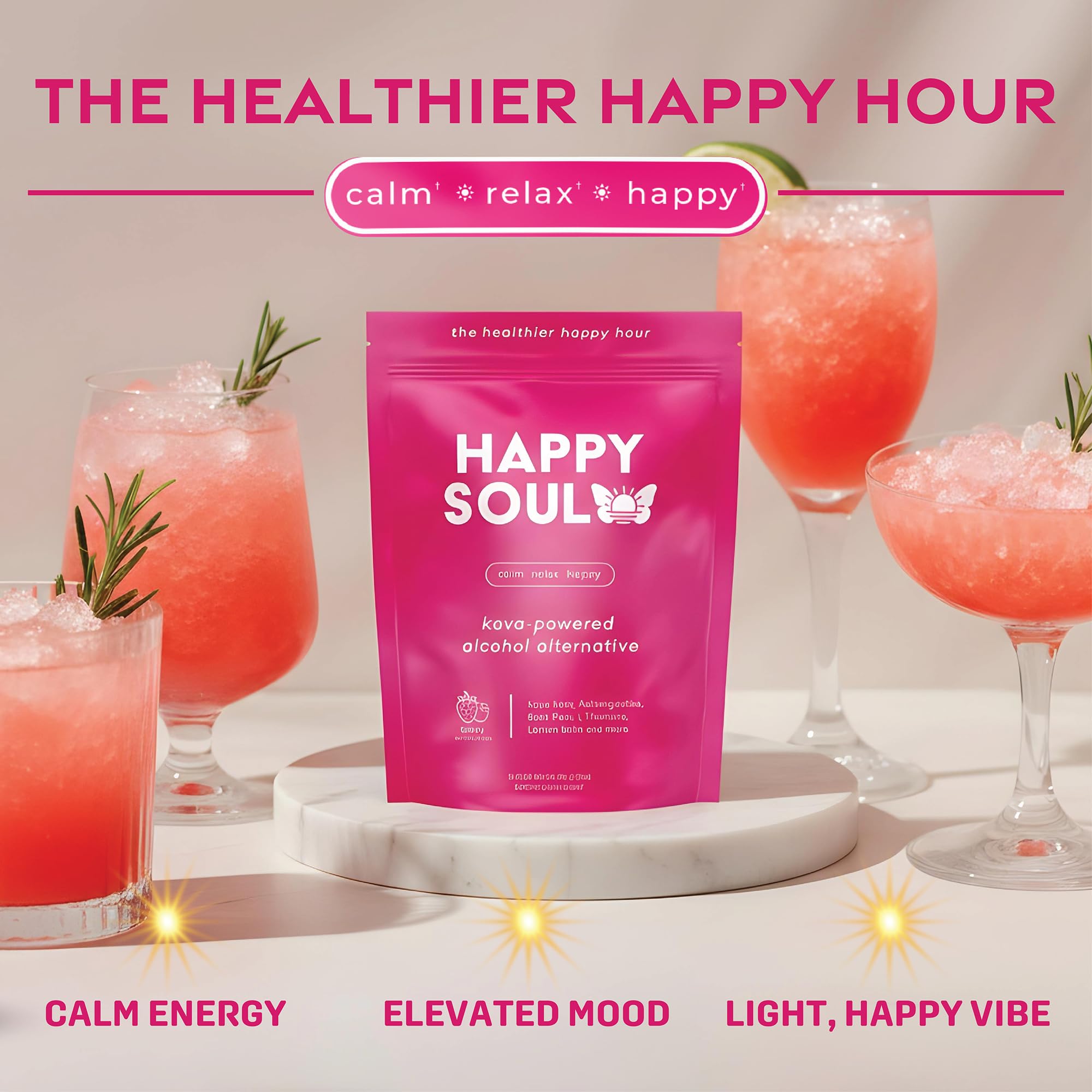 HappySoul Kava Kava Drink Mix stick pack in lifestyle setting