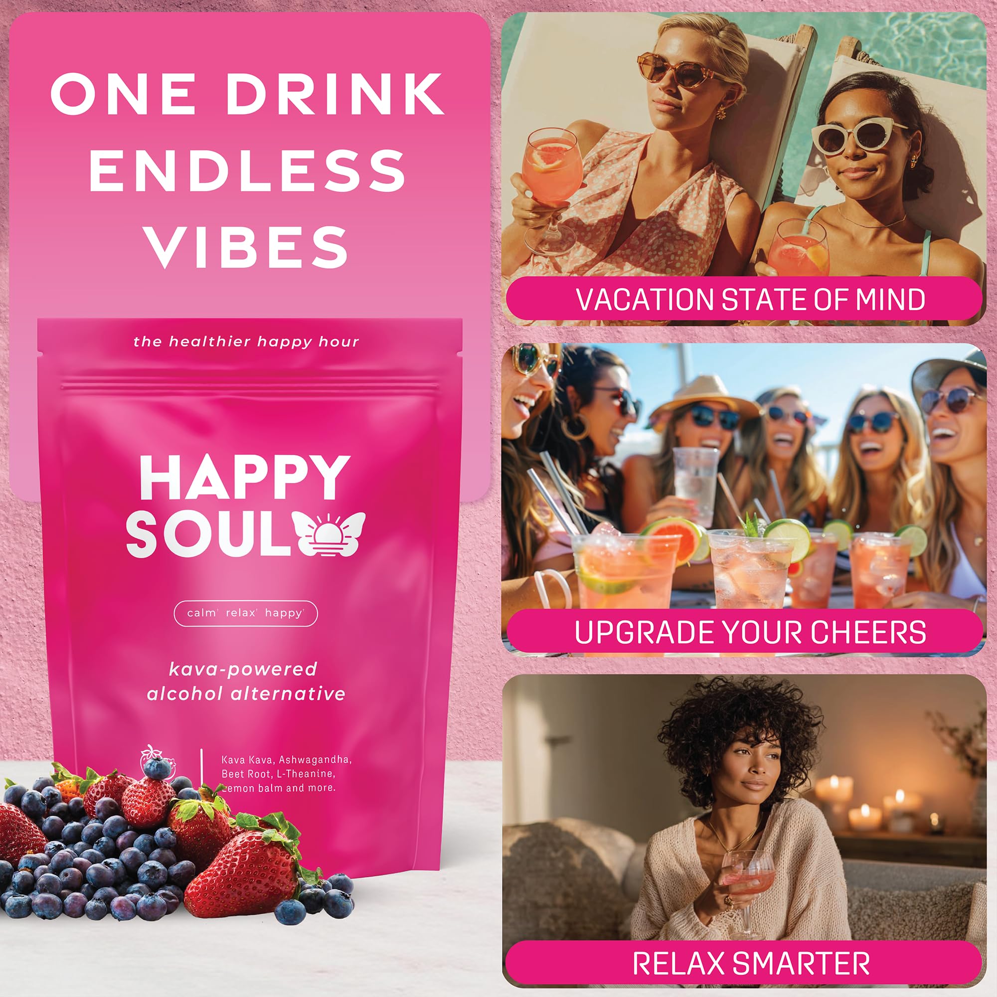 HappySoul Kava Kava Drink Mix stick packs arranged