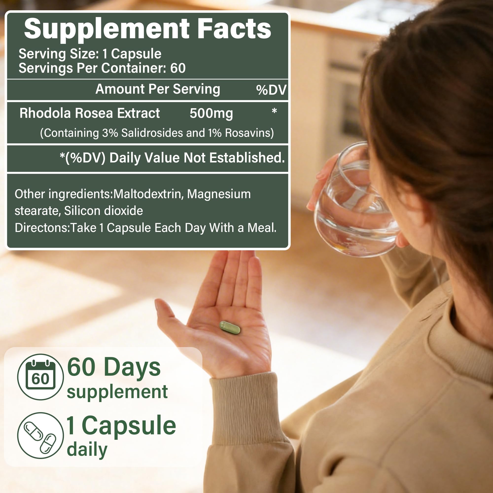Haqeed Rhodiola Rosea Capsules close-up of capsules
