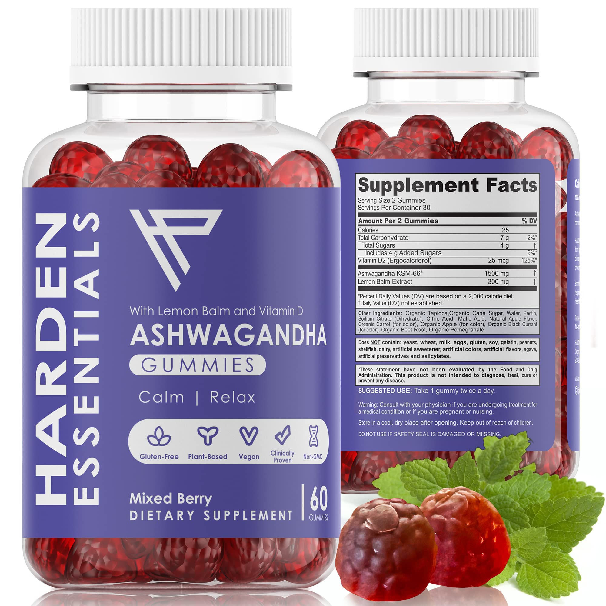 Harden Essentials Ashwagandha Gummies front view with packaging