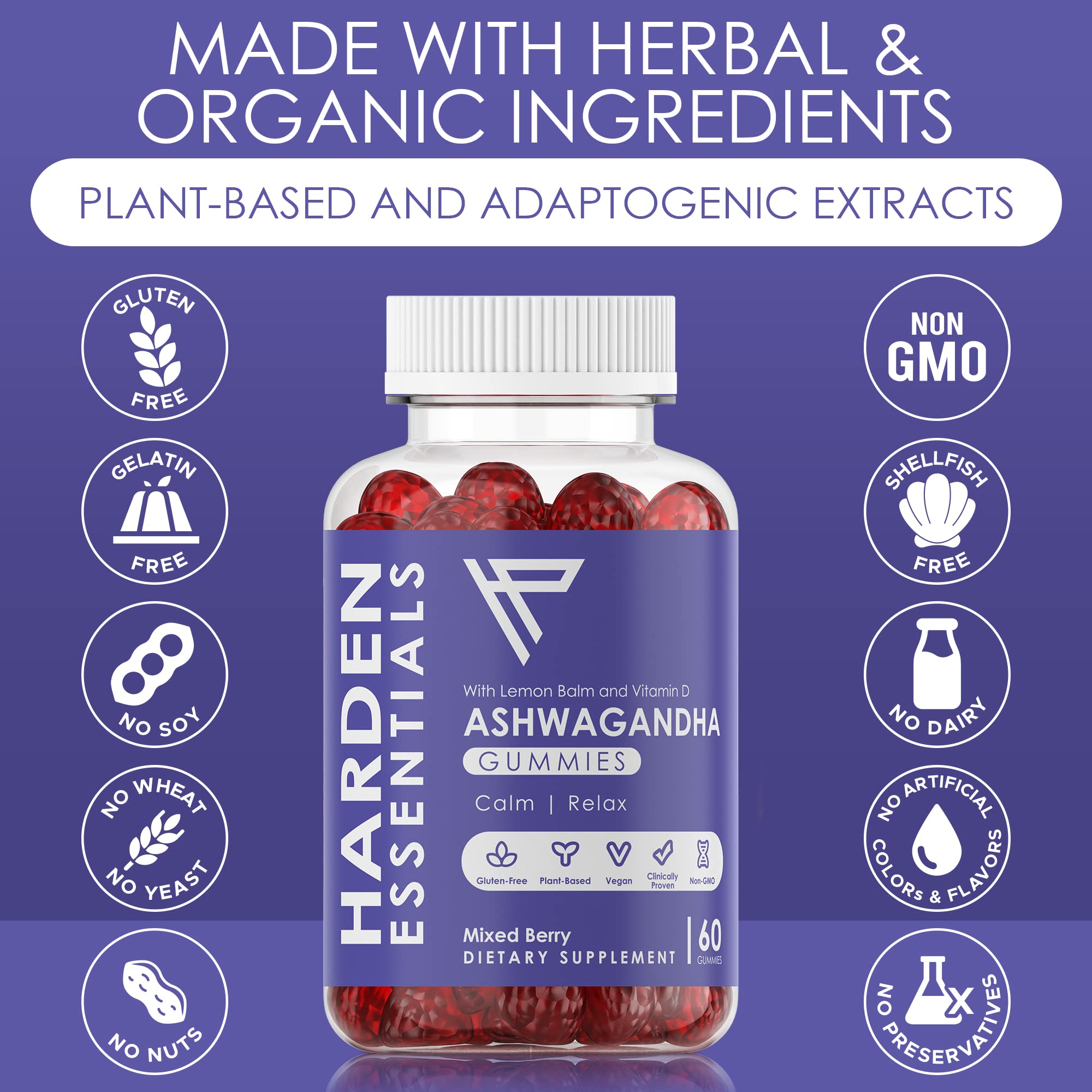 Harden Essentials Ashwagandha Gummies side view showing gummy texture