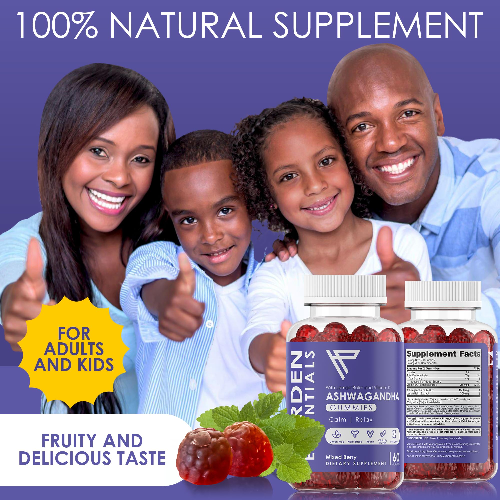 Harden Essentials Ashwagandha Gummies with fresh lemon balm leaves