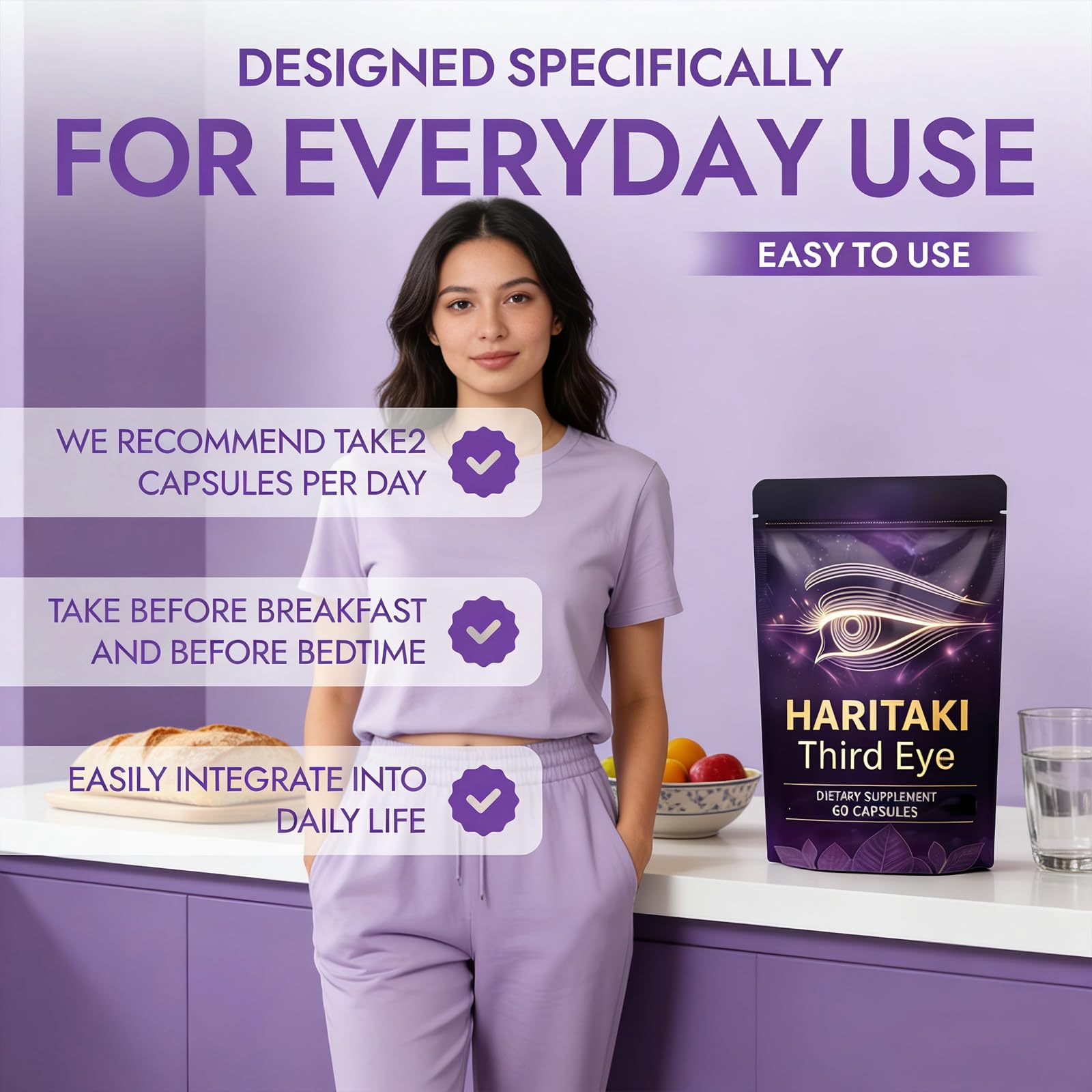 haritaki Haritaki Capsules bottle with a measuring spoon