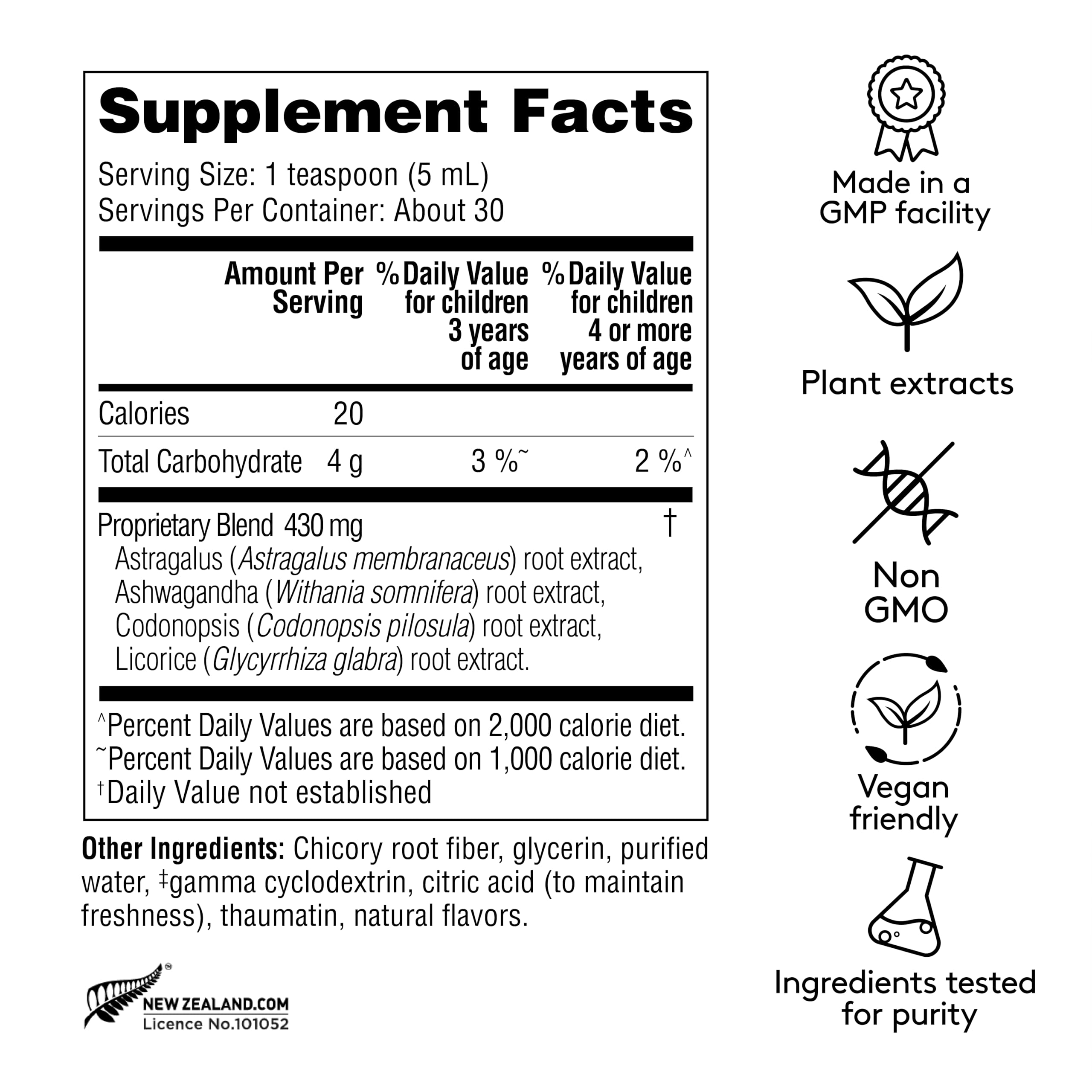 Harker Herbals Kids Herbal Syrup 231g back view showing ingredients