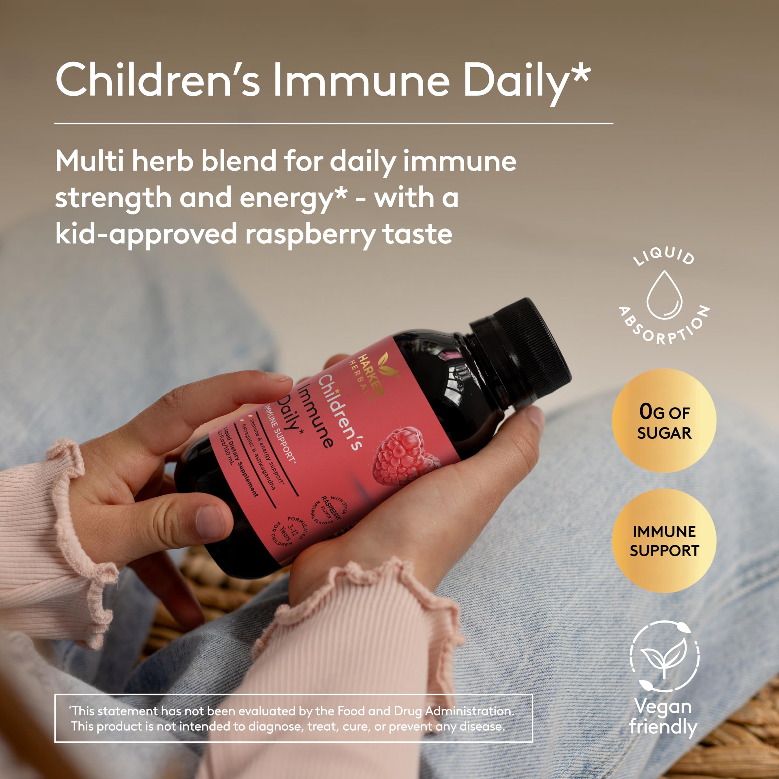 Harker Herbals Kids Herbal Syrup 231g side view with dosage information
