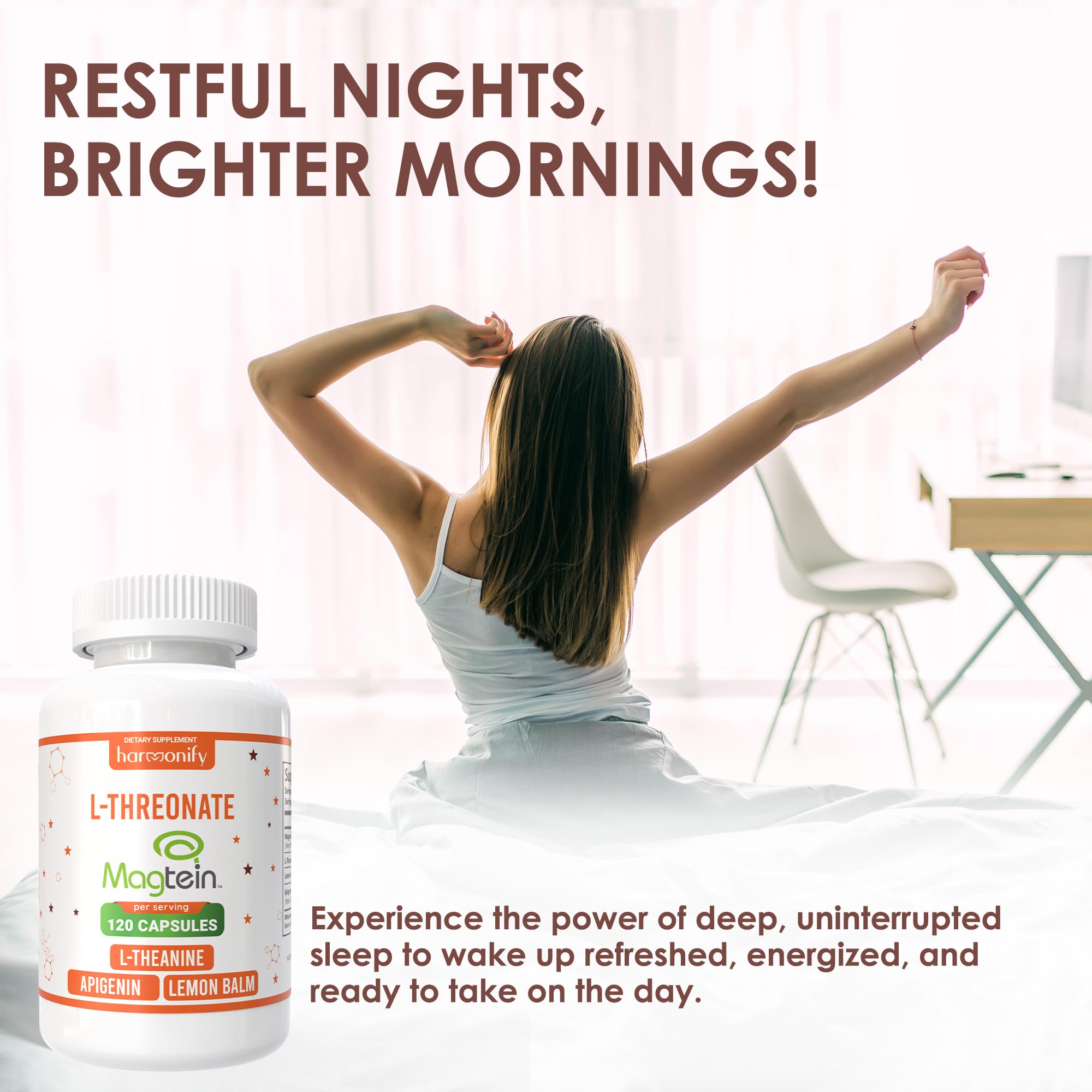 HARMONIFY Magnesium L Threonate capsules on a wooden surface