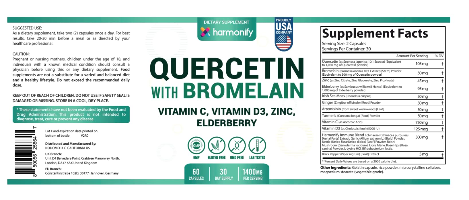 HARMONIFY Quercetin Bromelain Supplement on a wooden table