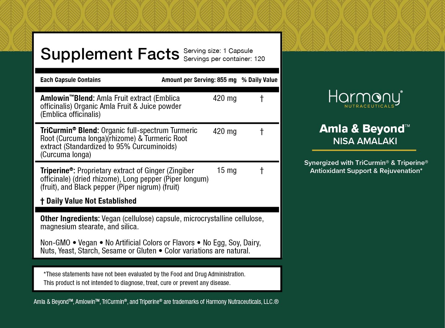 Harmony Nutraceuticals Amla With Turmeric & TriperineTM Capsules bottle with label