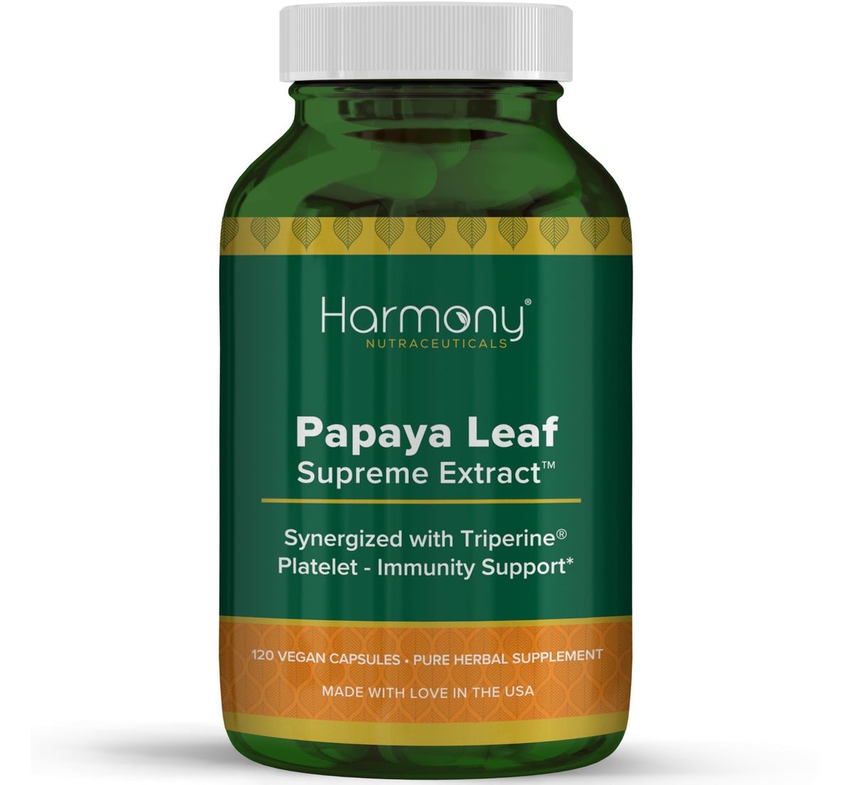Harmony Nutraceuticals Papaya Leaf Extract 120 Vegan Capsules front view