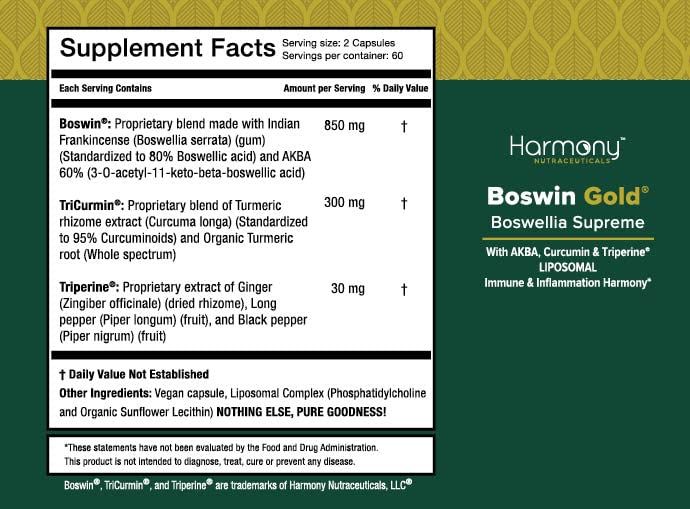 Harmony Nutraceuticals Turmeric & Boswellia Capsules ingredients list