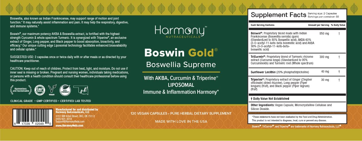 Harmony Nutraceuticals Turmeric & Boswellia Capsules side view