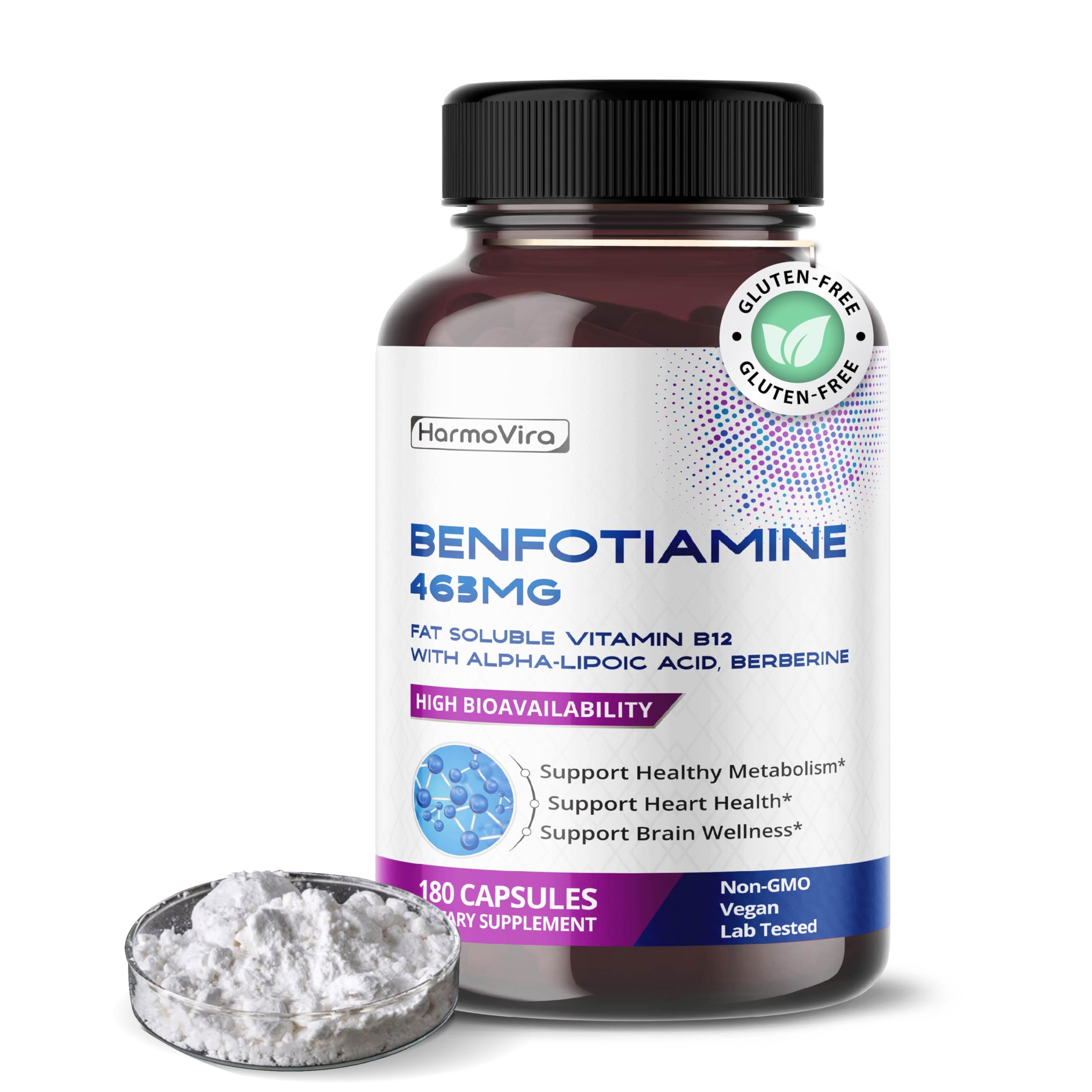 HarmoVira Benfotiamine Capsules 180 Count front view