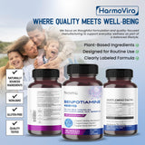 HarmoVira Benfotiamine Capsules on a wooden table