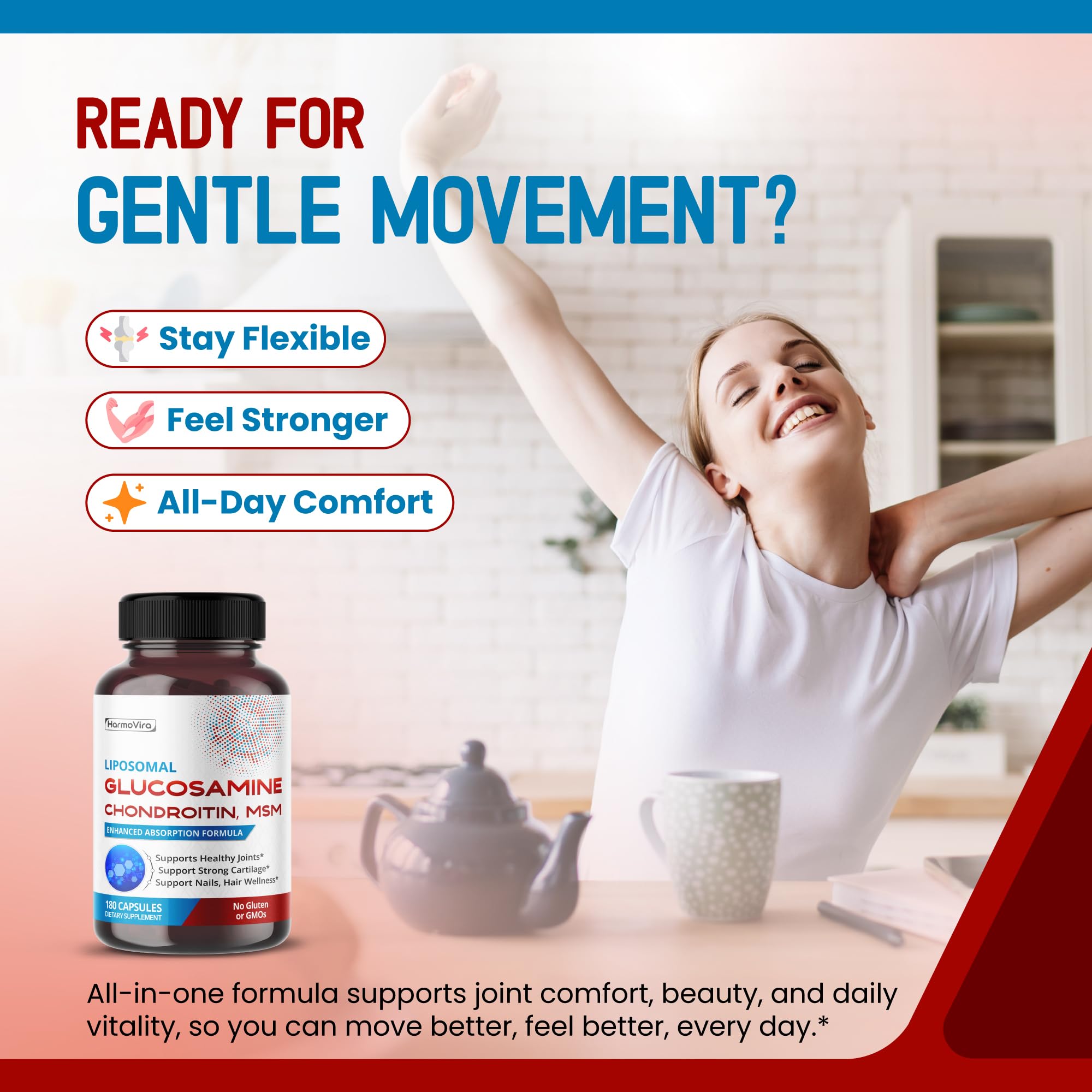 HarmoVira Glucosamine Chondroitin MSM Supplement capsules close-up