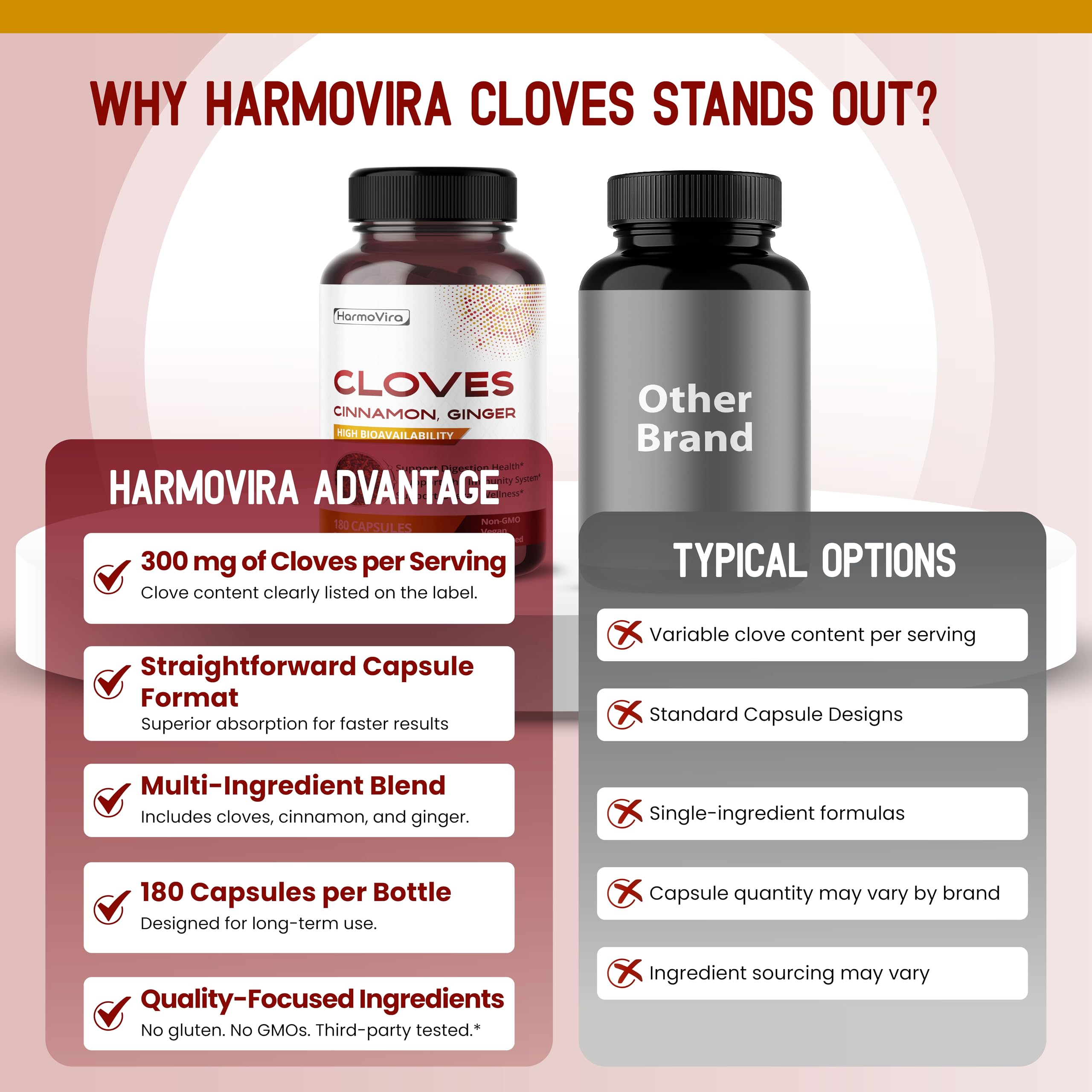 HarmoVira Liposomal Cloves Supplement capsules in a glass