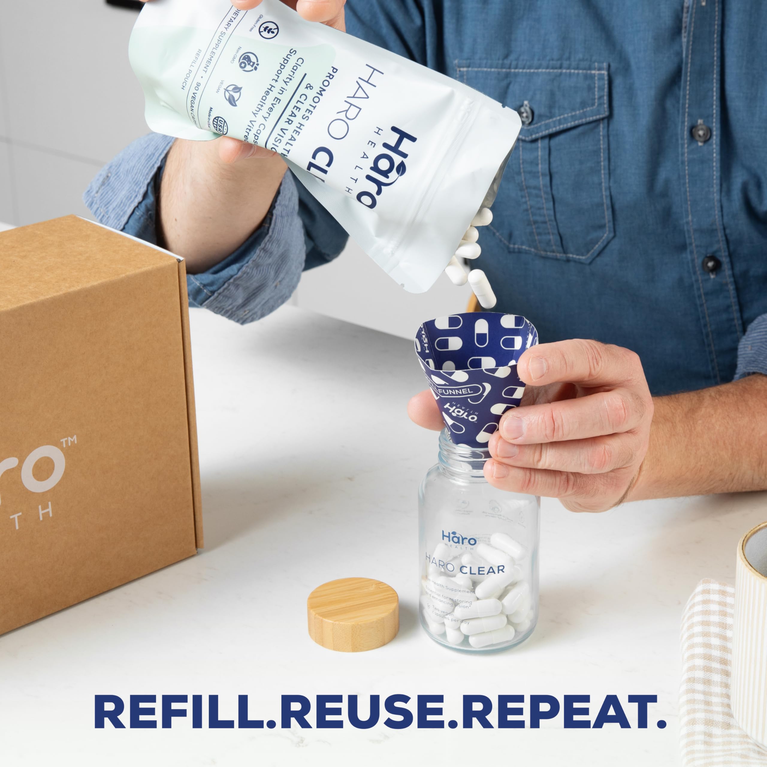 Haro Health Eye Health Supplement capsules in a hand