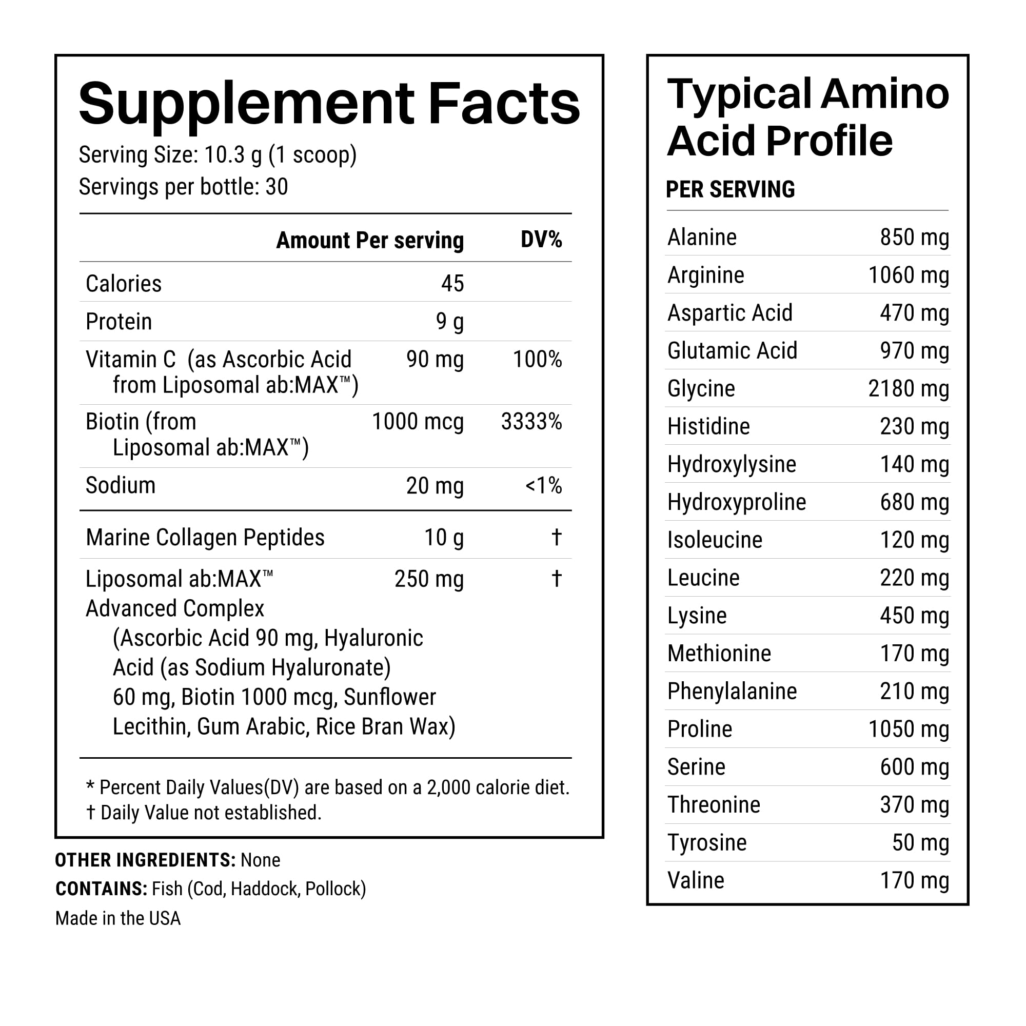 Haroutine Collagen Peptides Powder nutritional information