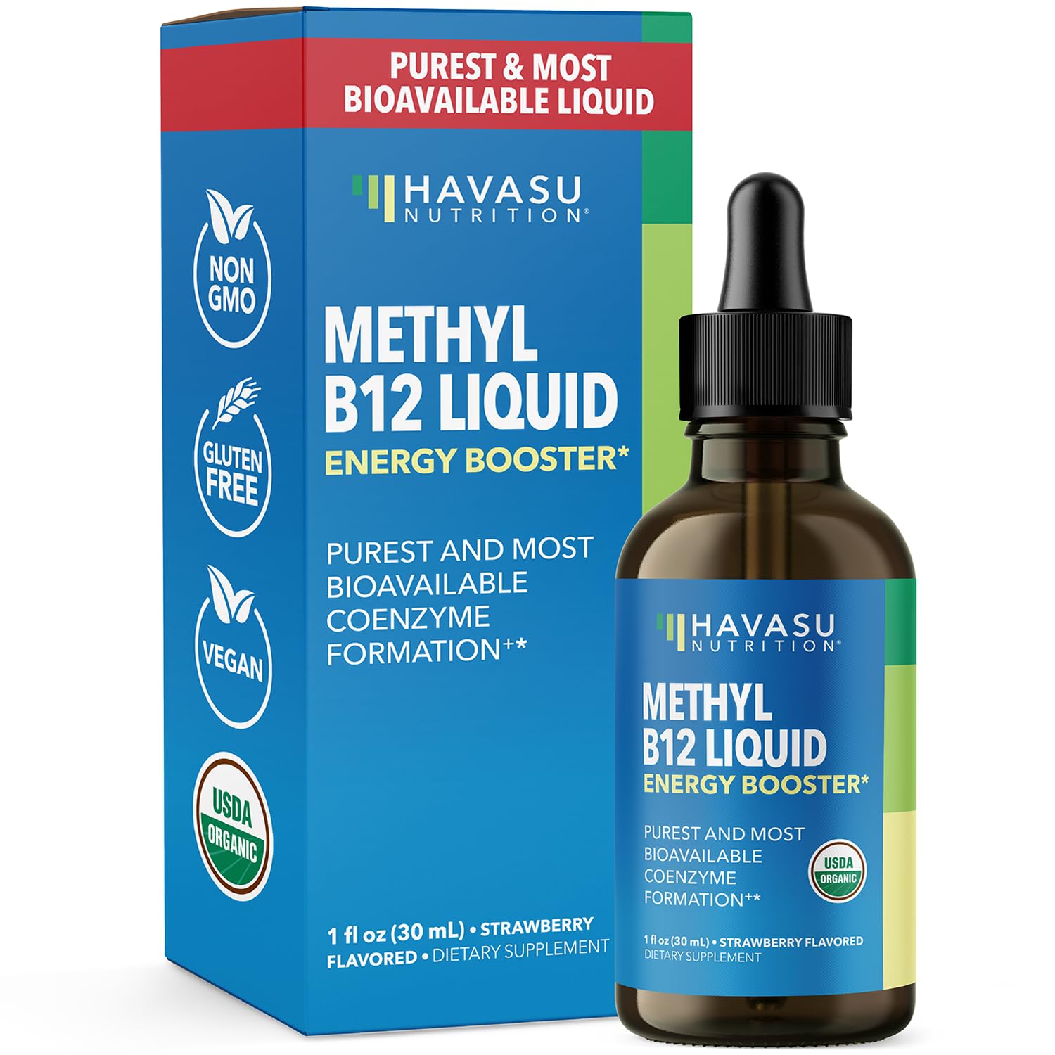 HAVASU NUTRITION B12 Liquid Drops front view with packaging
