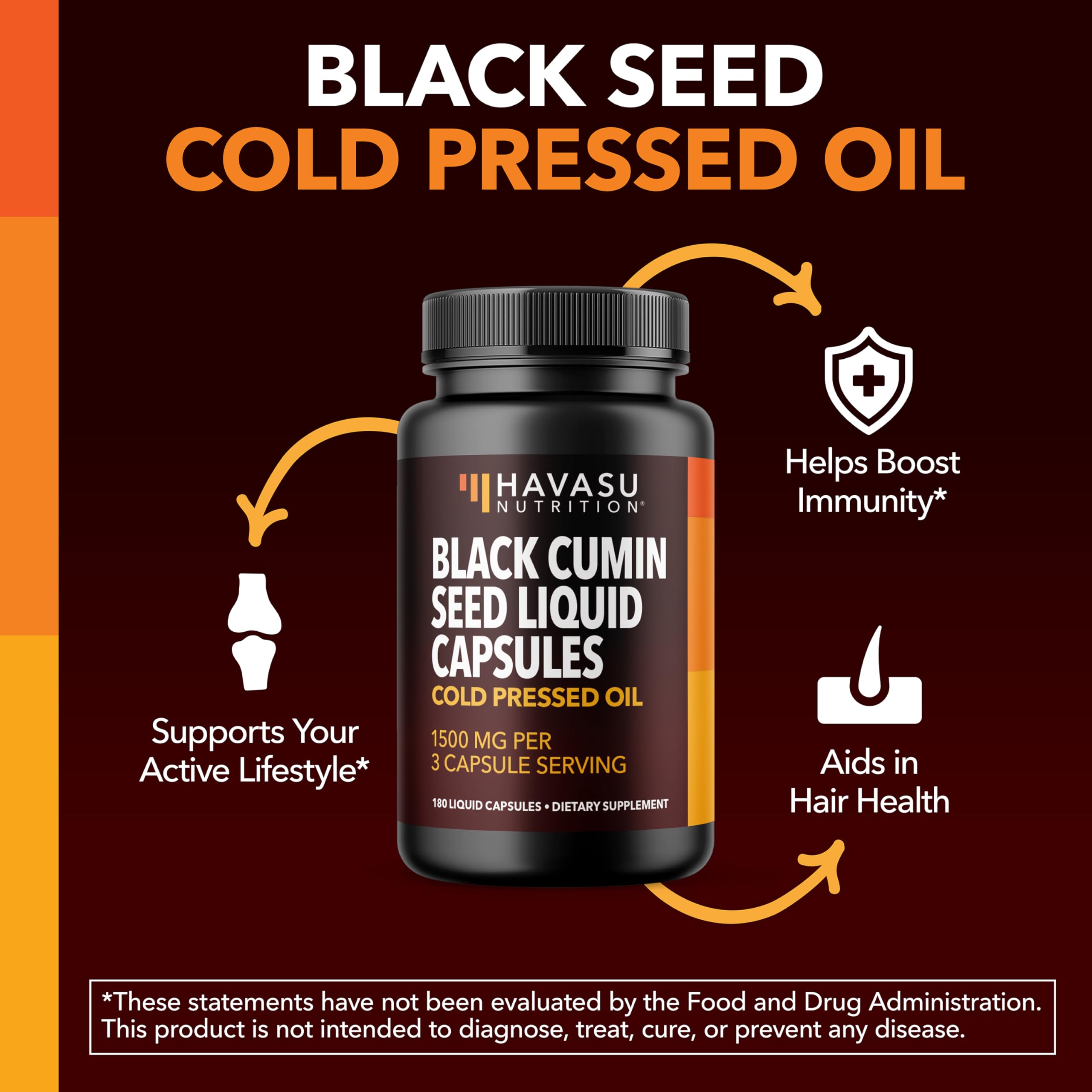 HAVASU NUTRITION Black Seed Oil Capsules 1500mg bottle with label