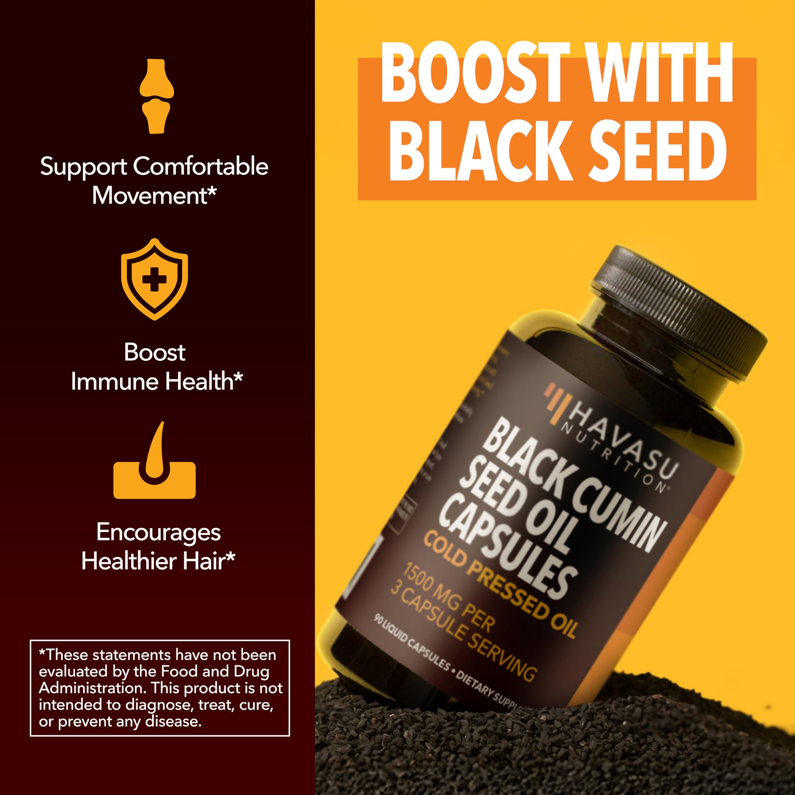 HAVASU NUTRITION Black Seed Oil Capsules 1500mg packaging details