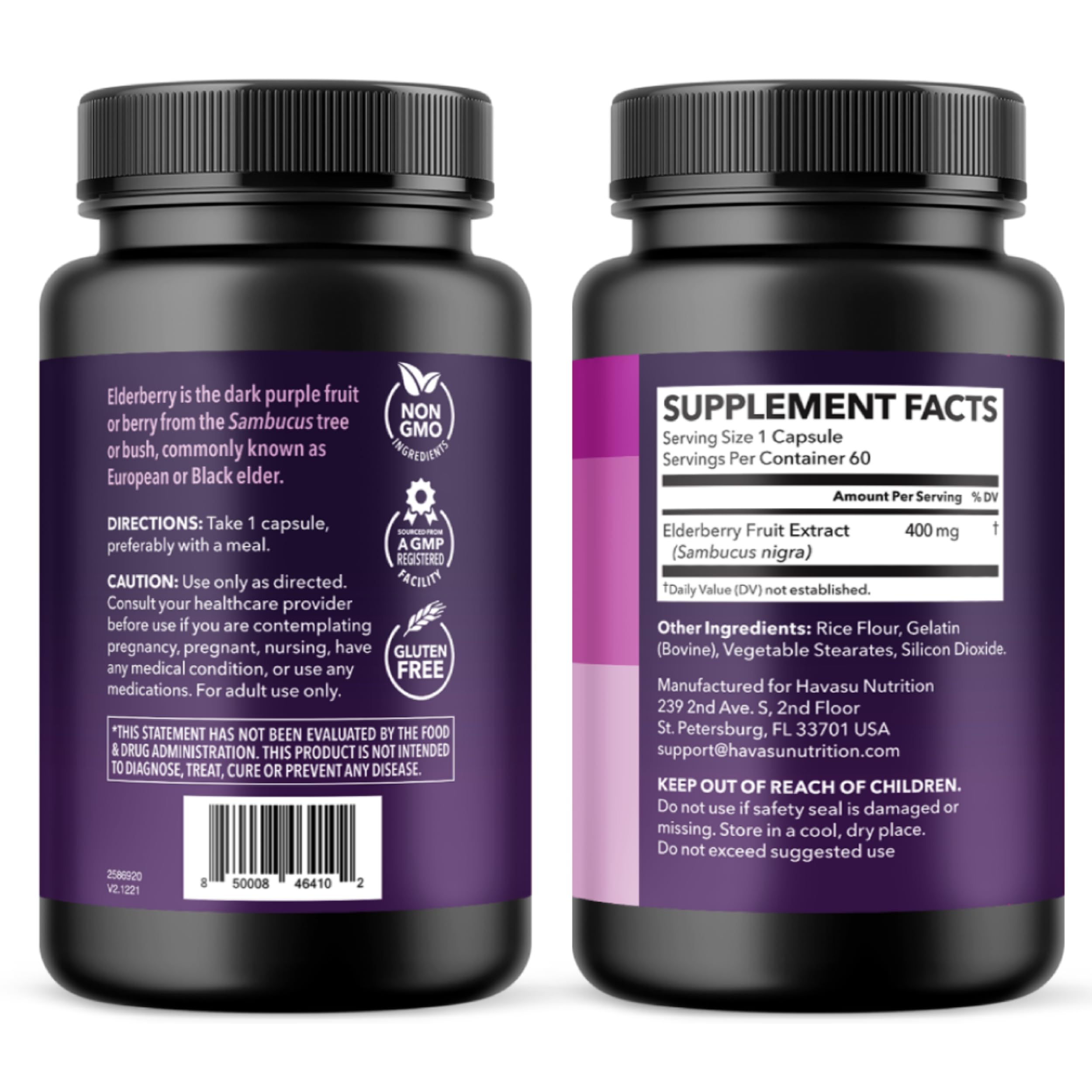 HAVASU NUTRITION Elderberry Capsules 400mg nutritional information