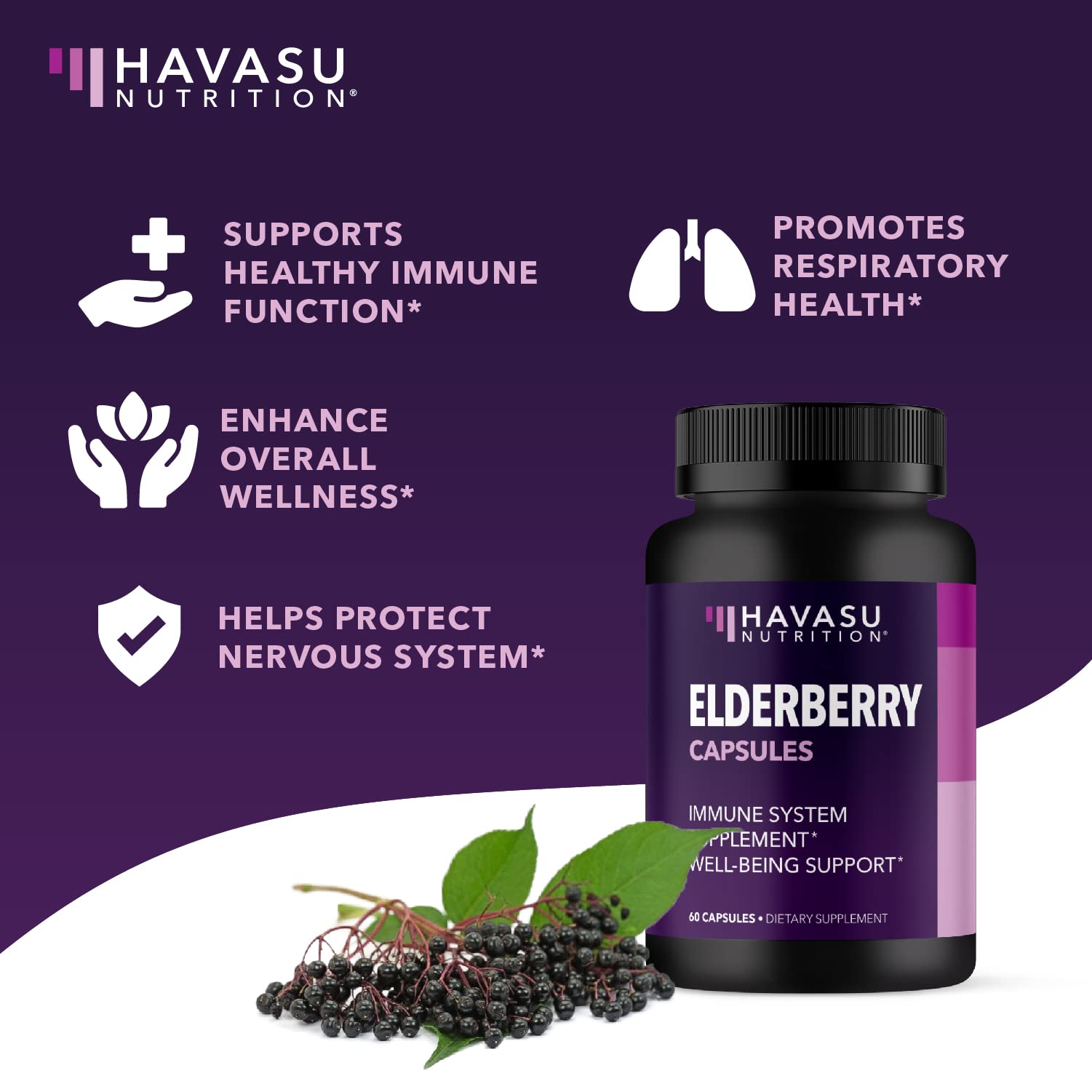 HAVASU NUTRITION Elderberry Capsules 400mg with measuring spoon