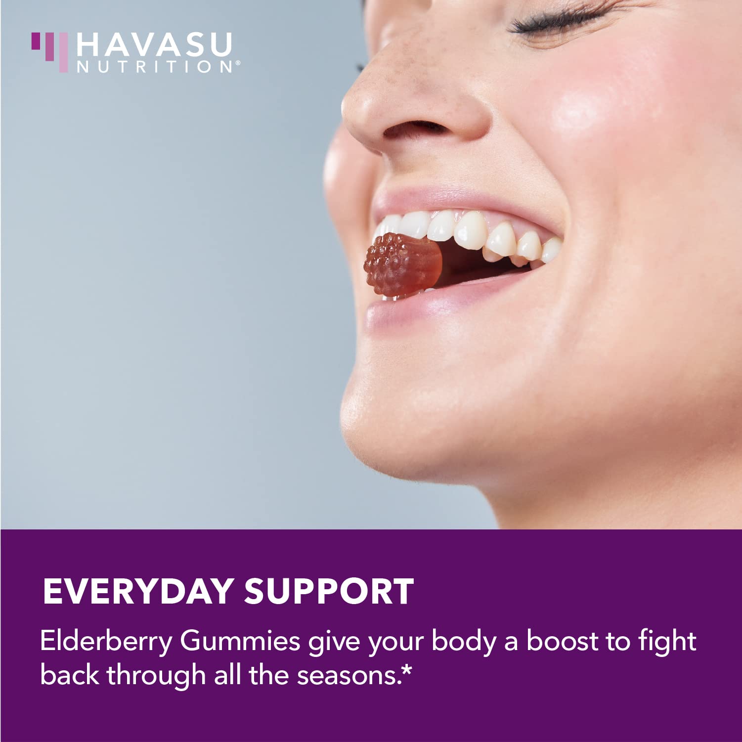 HAVASU NUTRITION Elderberry Gummies displayed with ingredients