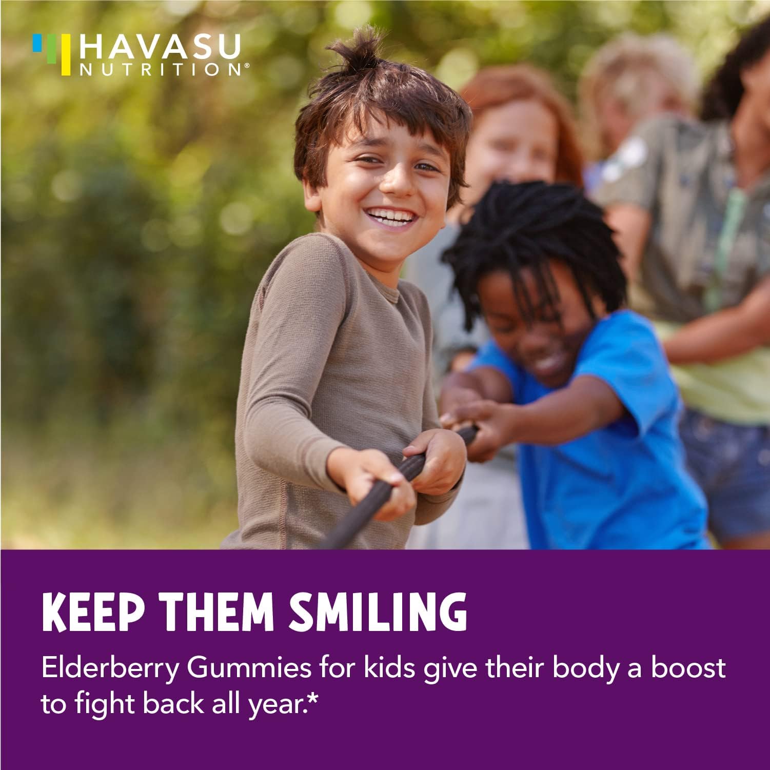 HAVASU NUTRITION Elderberry Gummies for Kids with a child holding them