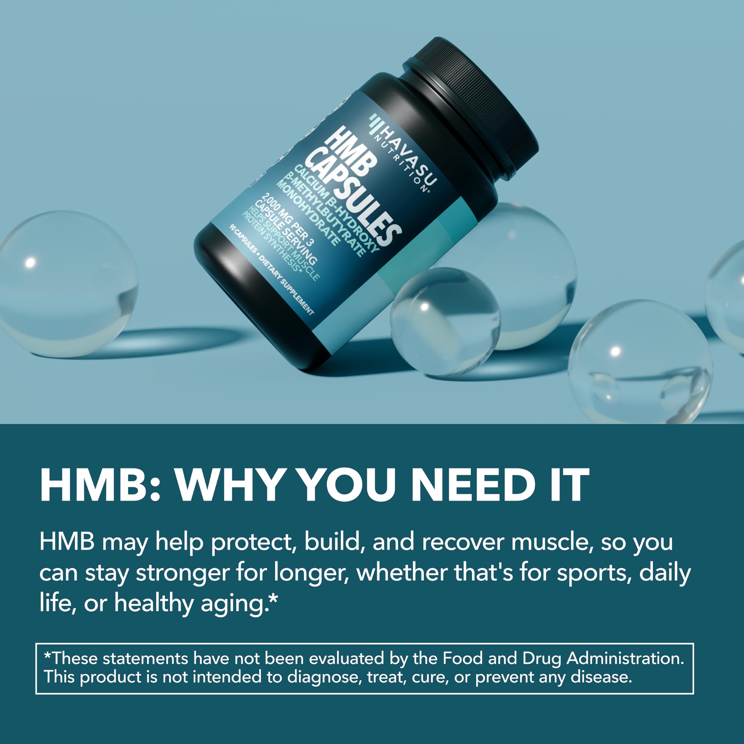 HAVASU NUTRITION HMB Supplement 2000mg capsules in hand