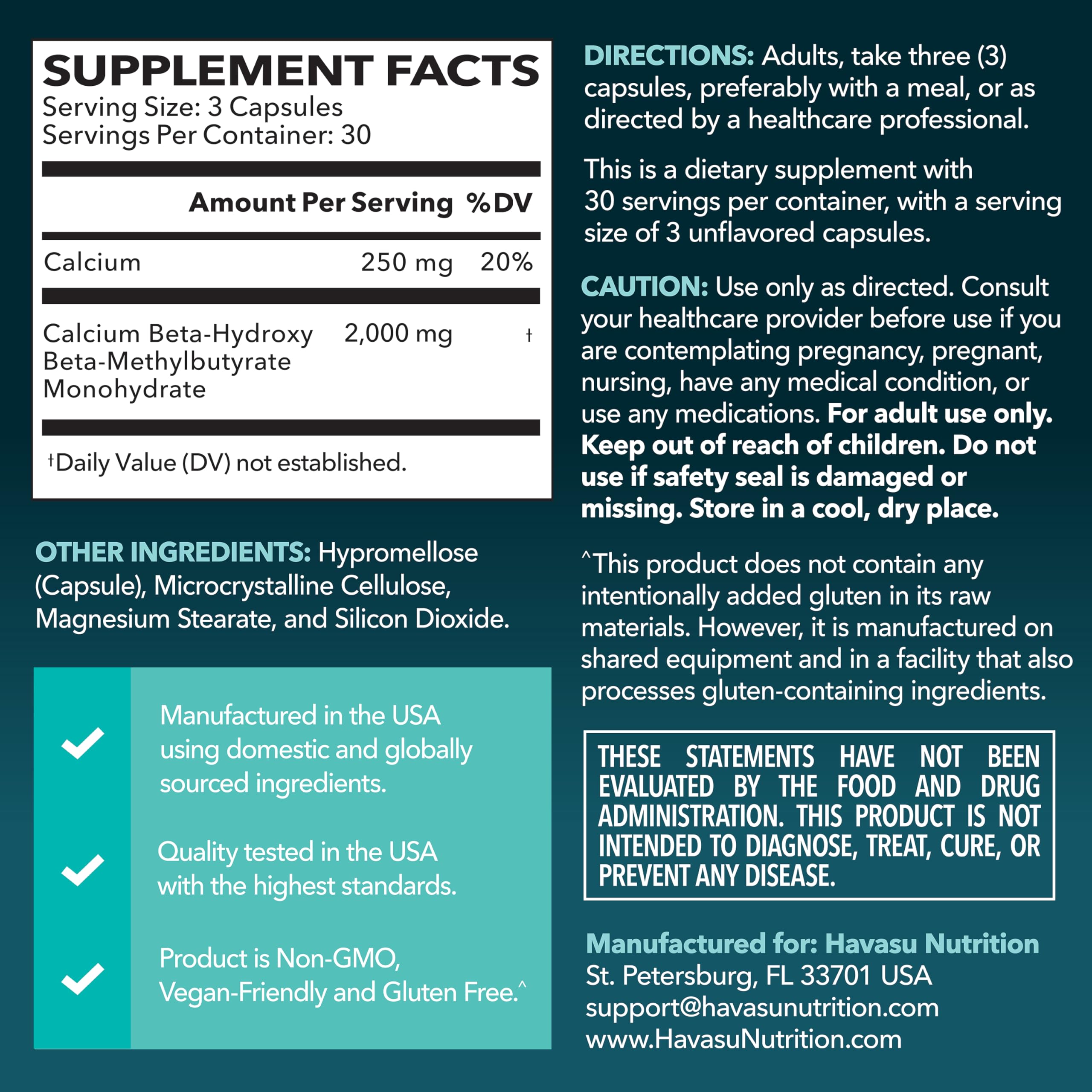 HAVASU NUTRITION HMB Supplement 2000mg side view
