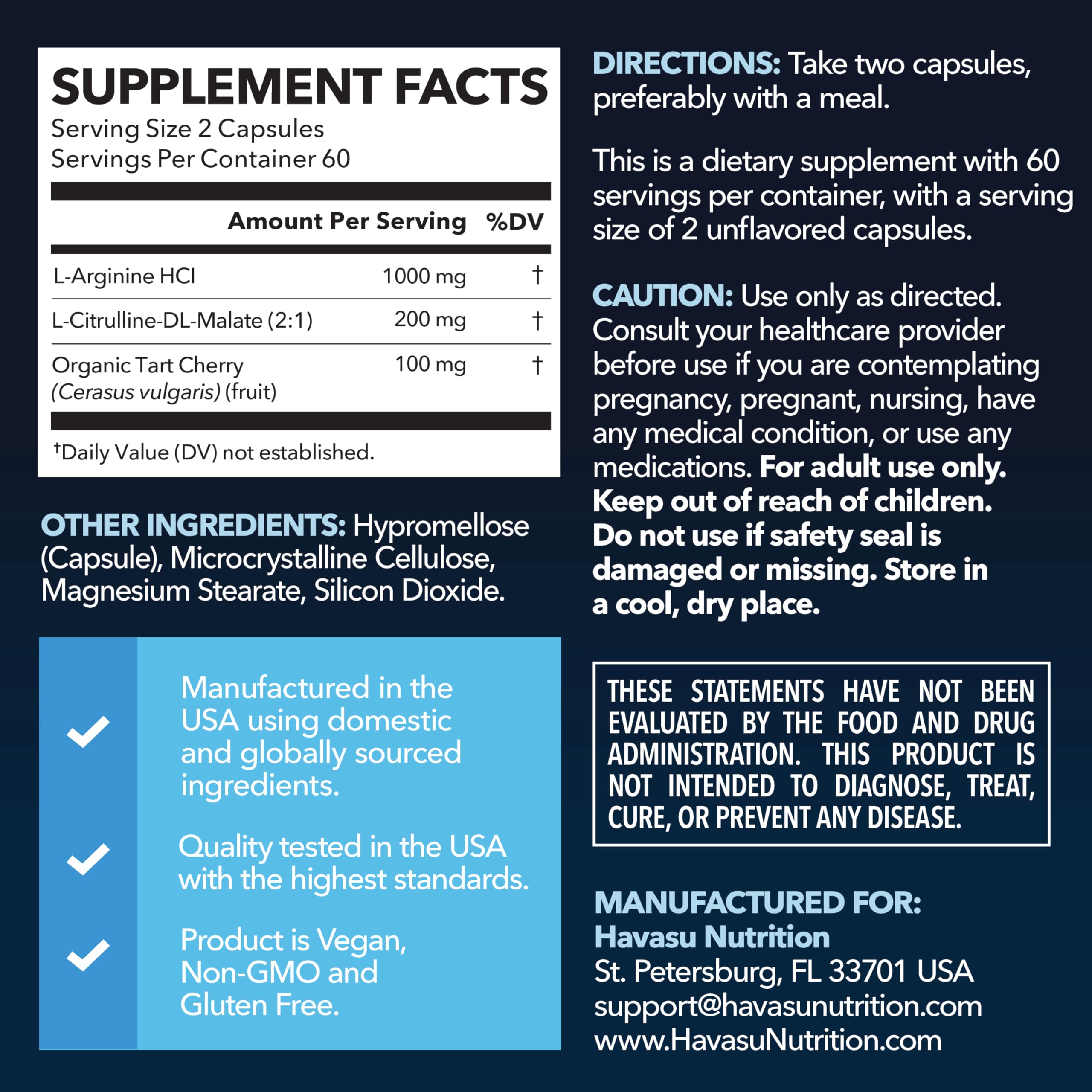 HAVASU NUTRITION L-Arginine L-Citrulline Complex 1200mg bottle with label