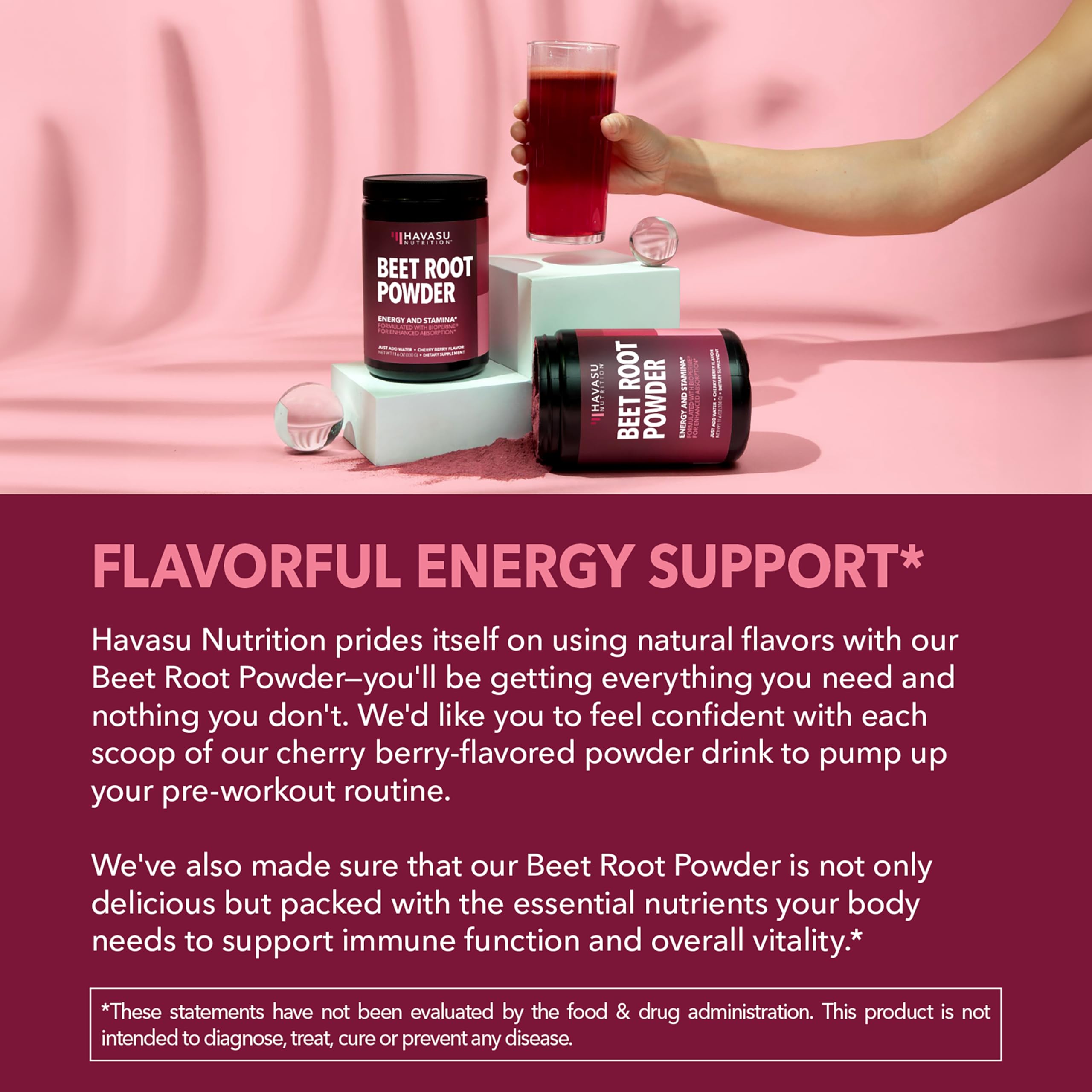 HAVASU NUTRITION L-Arginine Organic Beet Root Powder in a glass of water