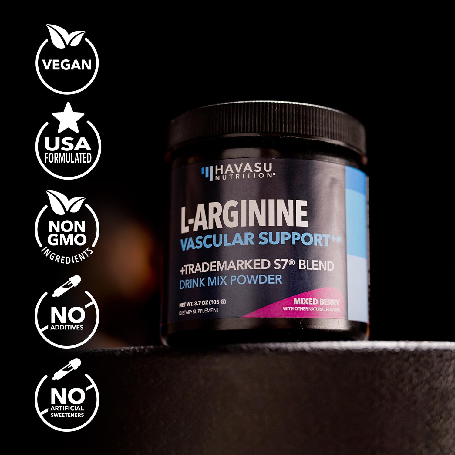 HAVASU NUTRITION L-Arginine Powder in a shaker bottle